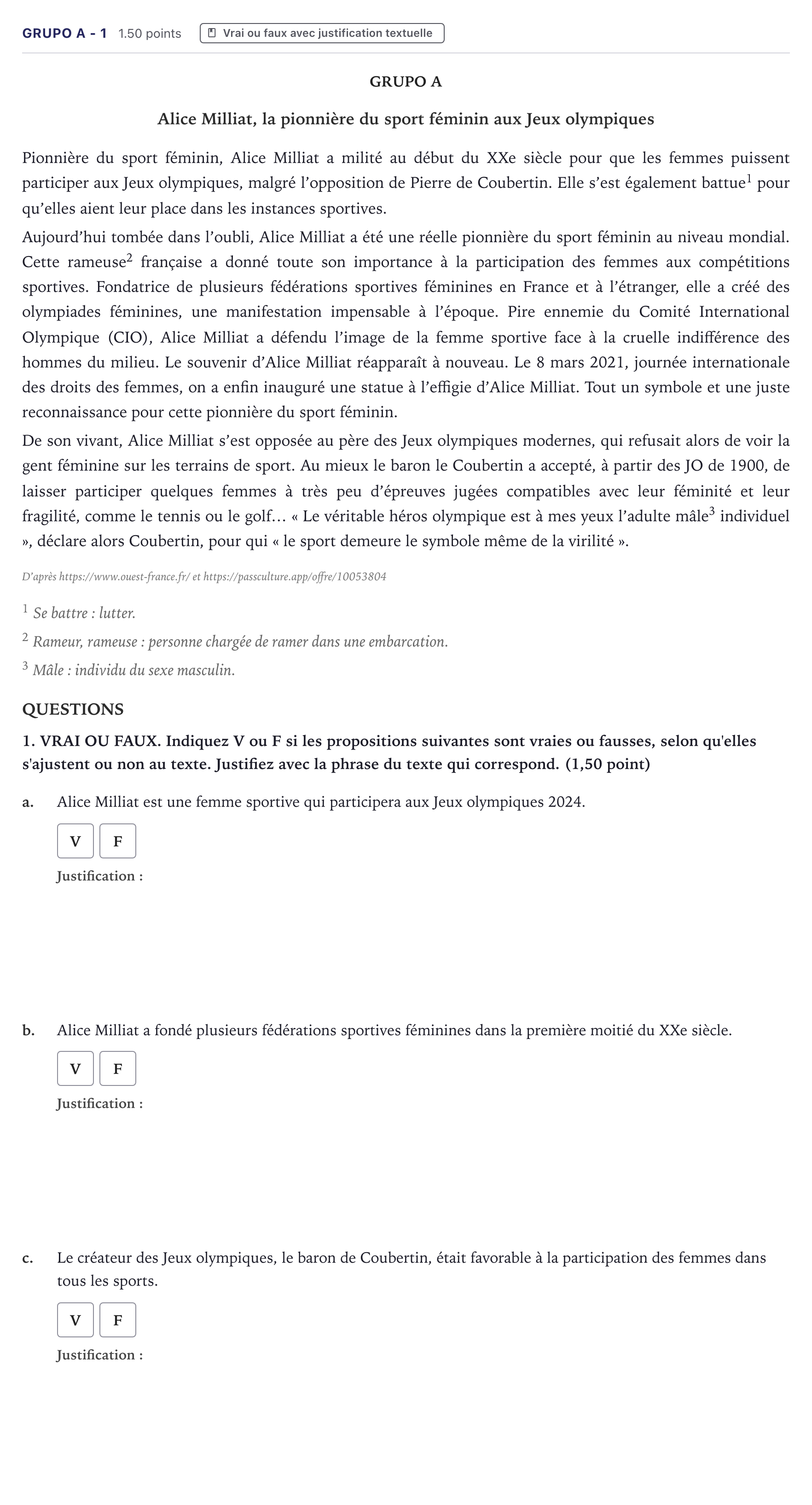 Enunciado: Ejercicio Grupo A - 1 · Francés PAU Canarias Junio (Humanidades) 2024
