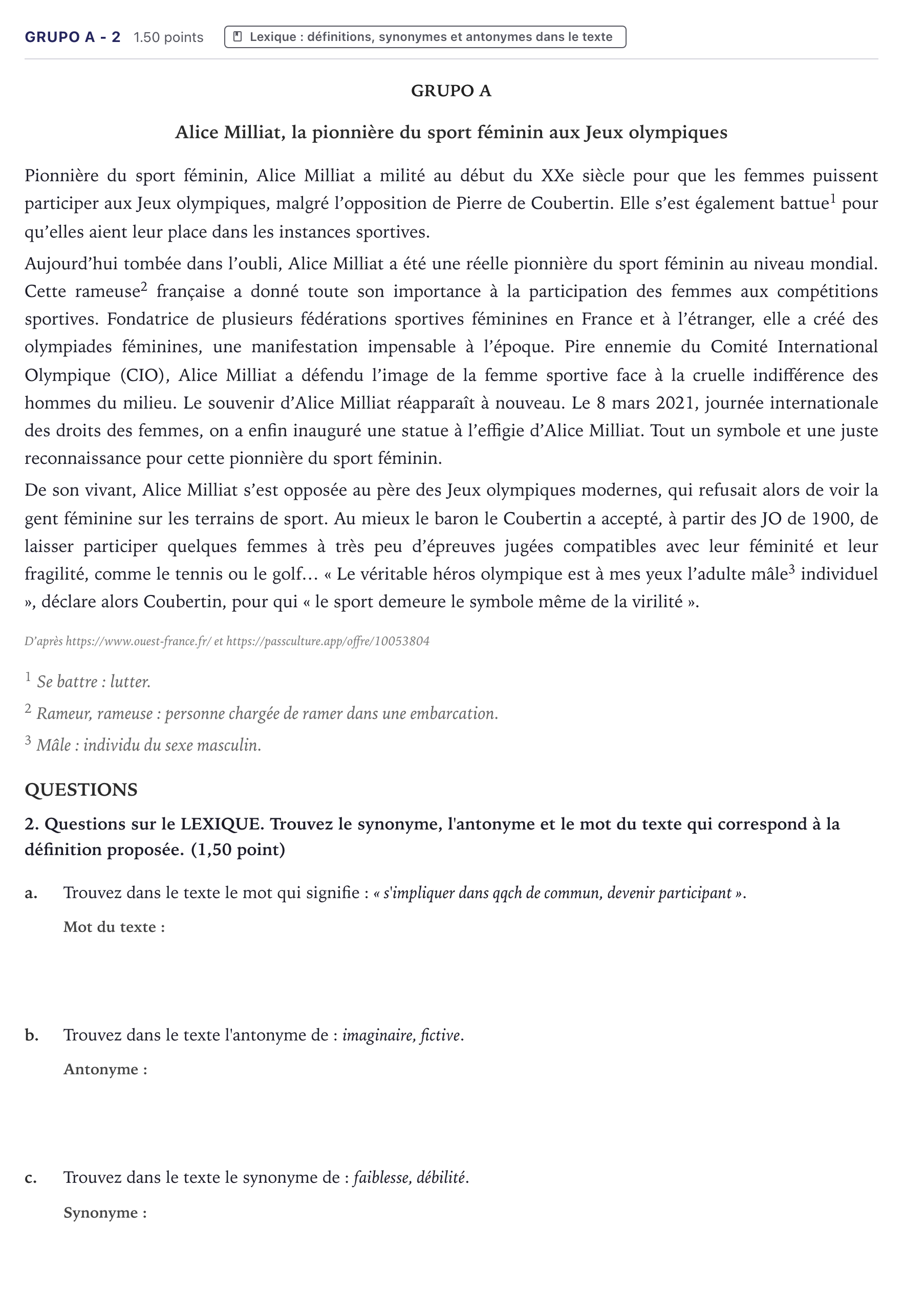 Enunciado: Ejercicio Grupo A - 2 · Francés PAU Canarias Junio (Humanidades) 2024