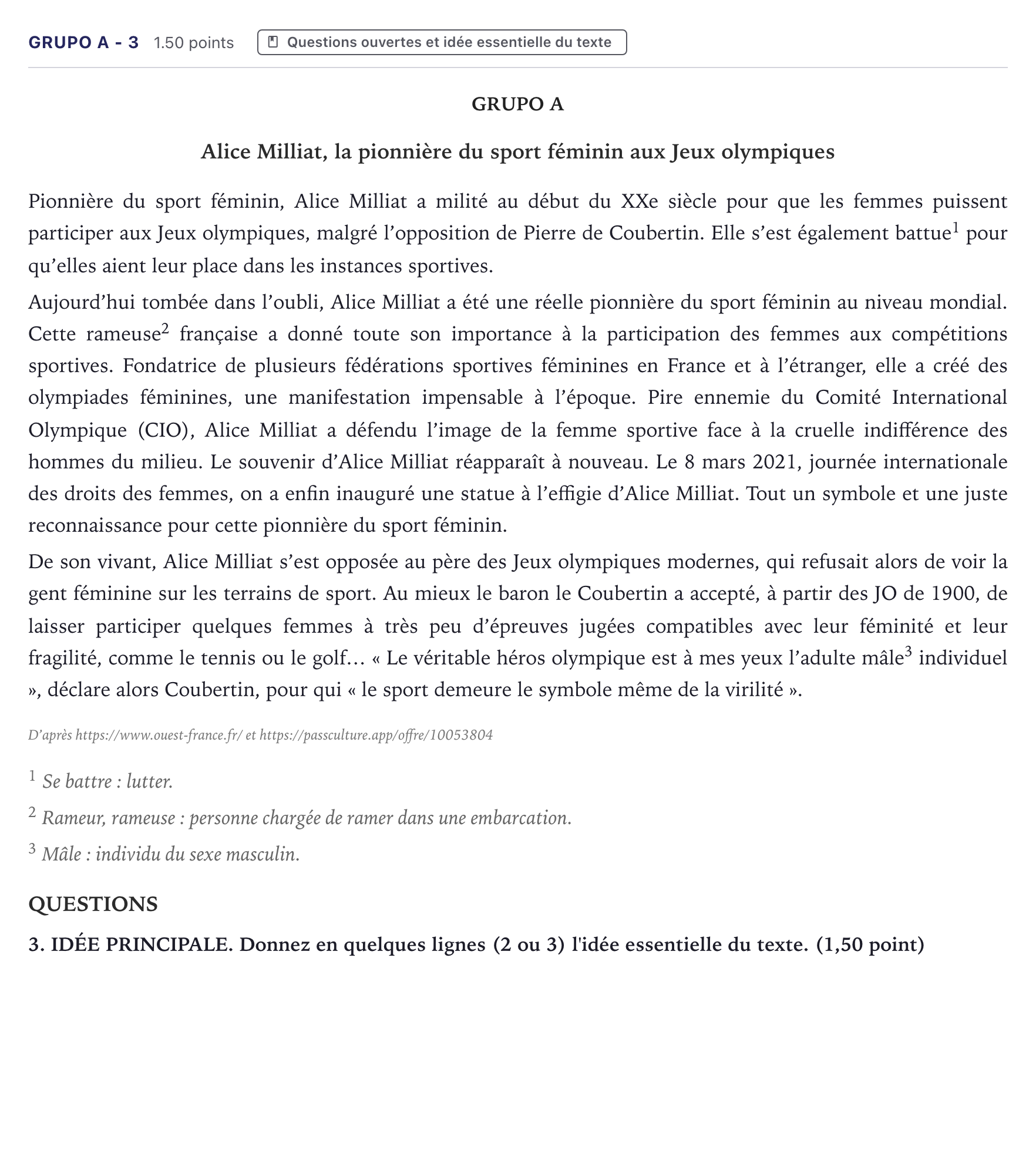 Enunciado: Ejercicio Grupo A - 3 · Francés PAU Canarias Junio (Humanidades) 2024