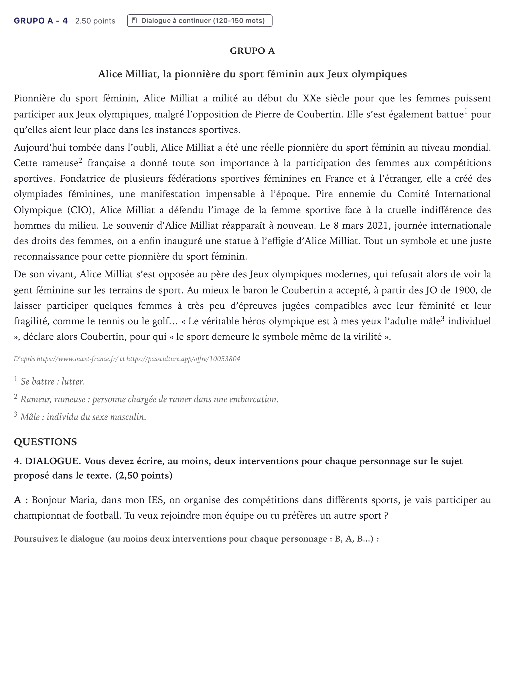 Enunciado: Ejercicio Grupo A - 4 · Francés PAU Canarias Junio (Humanidades) 2024