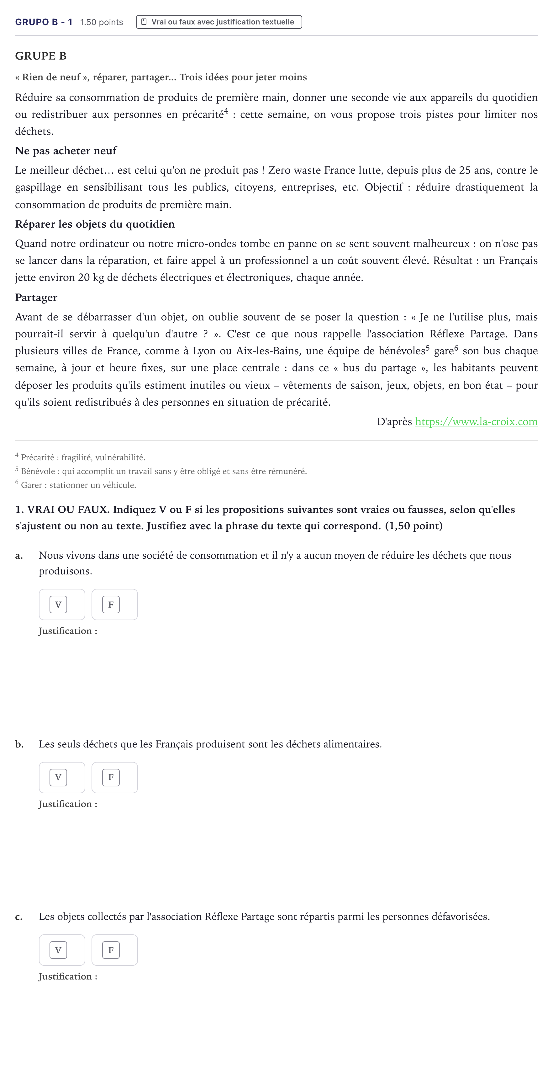 Enunciado: Ejercicio Grupo B - 1 · Francés PAU Canarias Junio (Humanidades) 2024