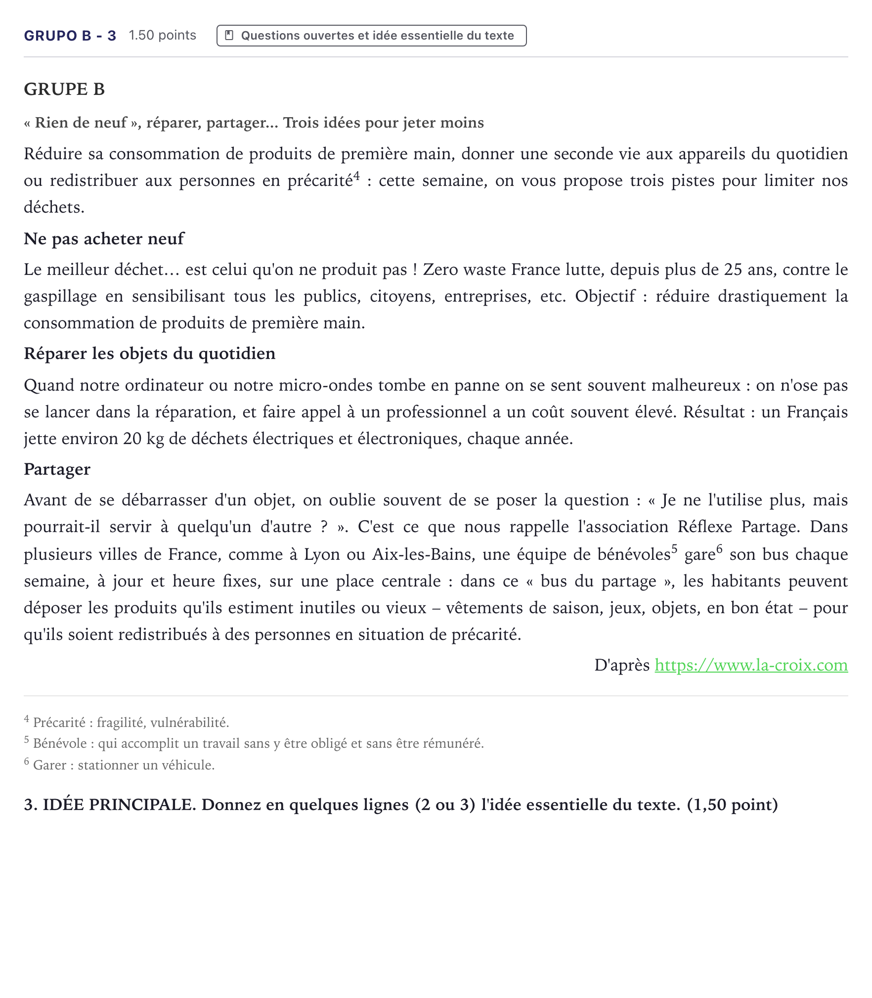 Enunciado: Ejercicio Grupo B - 3 · Francés PAU Canarias Junio (Humanidades) 2024