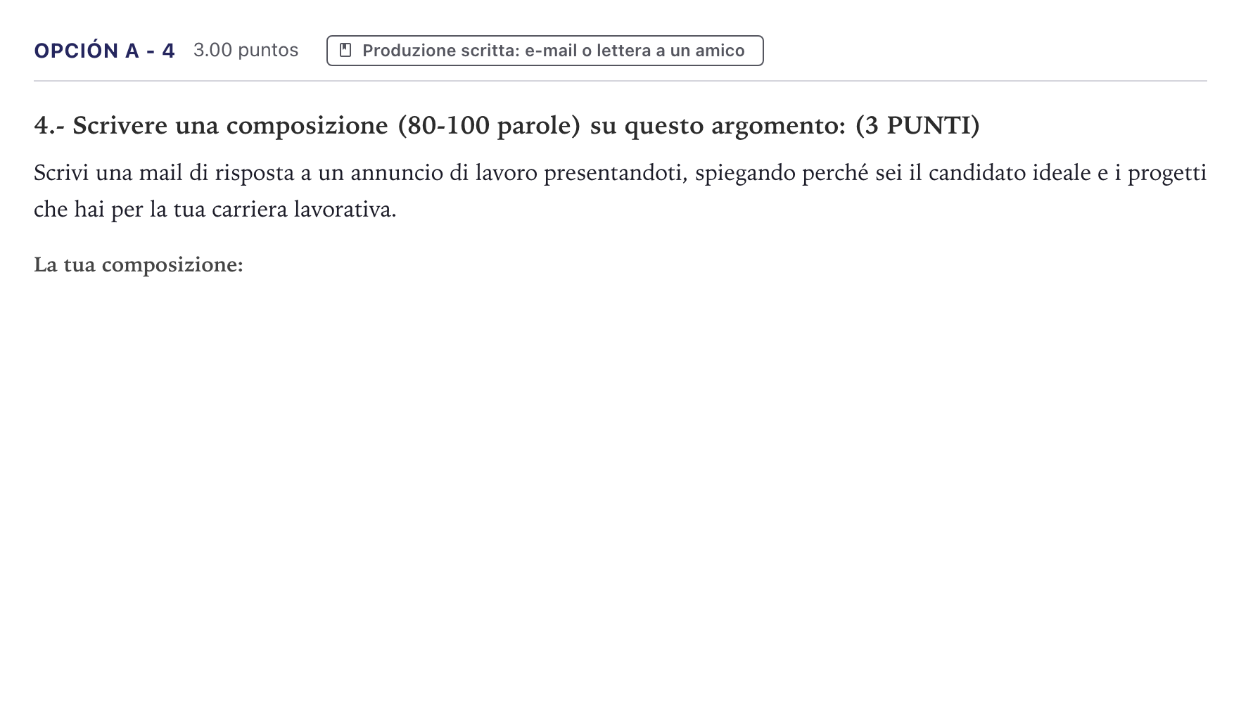 Enunciado: Opción A - 4 · Italiano PAU Canarias Junio (Ciencias) 2024