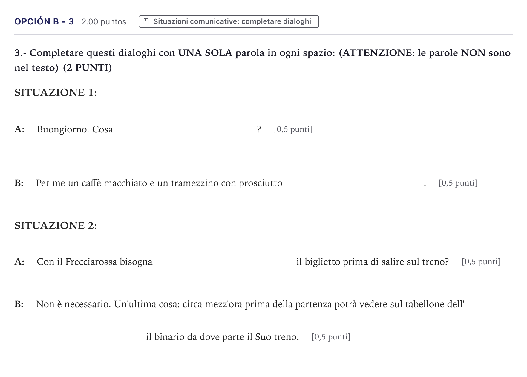 Enunciado: Opción B - 3 · Italiano PAU Canarias Junio (Ciencias) 2024