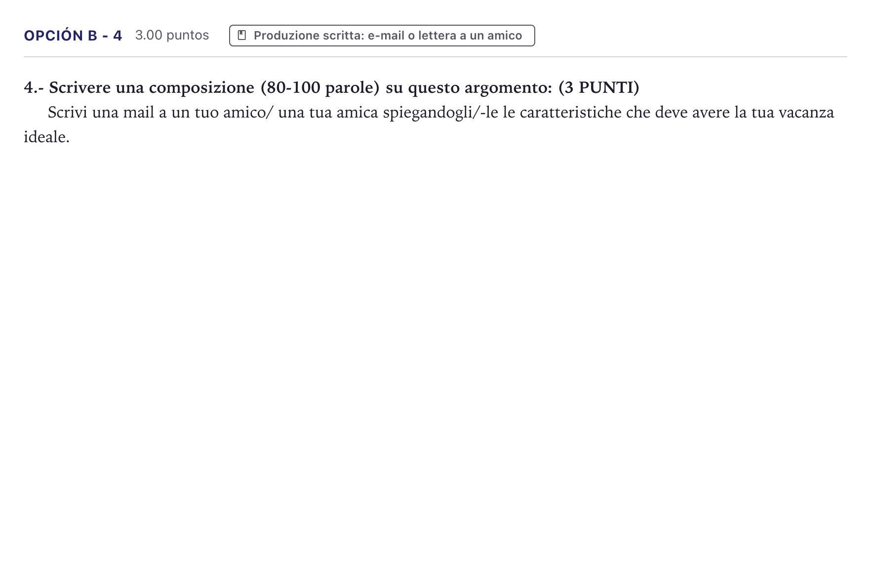 Enunciado: Opción B - 4 · Italiano PAU Canarias Junio (Ciencias) 2024