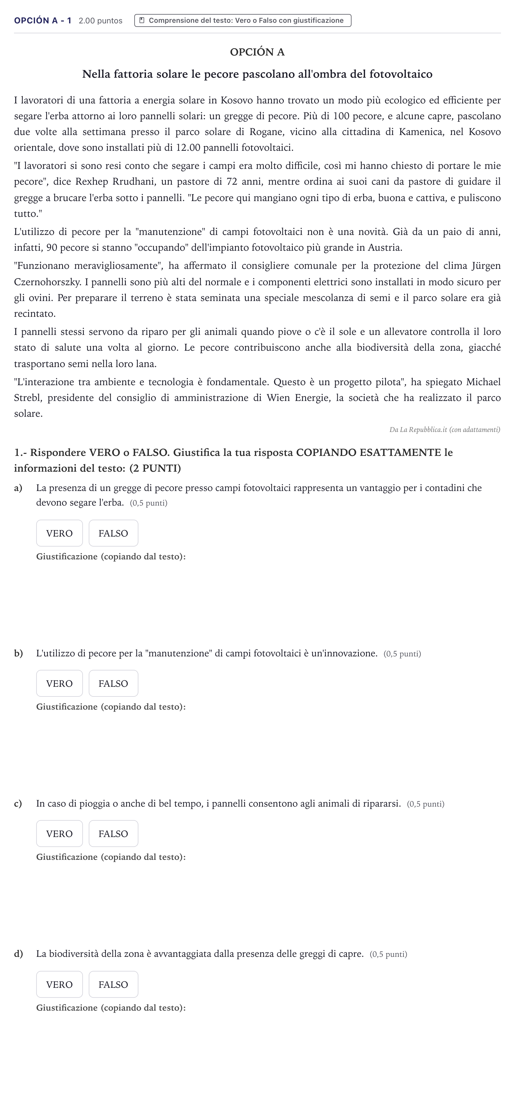 Enunciado: Opción A - 1 · Italiano PAU Canarias Junio (Humanidades) 2024