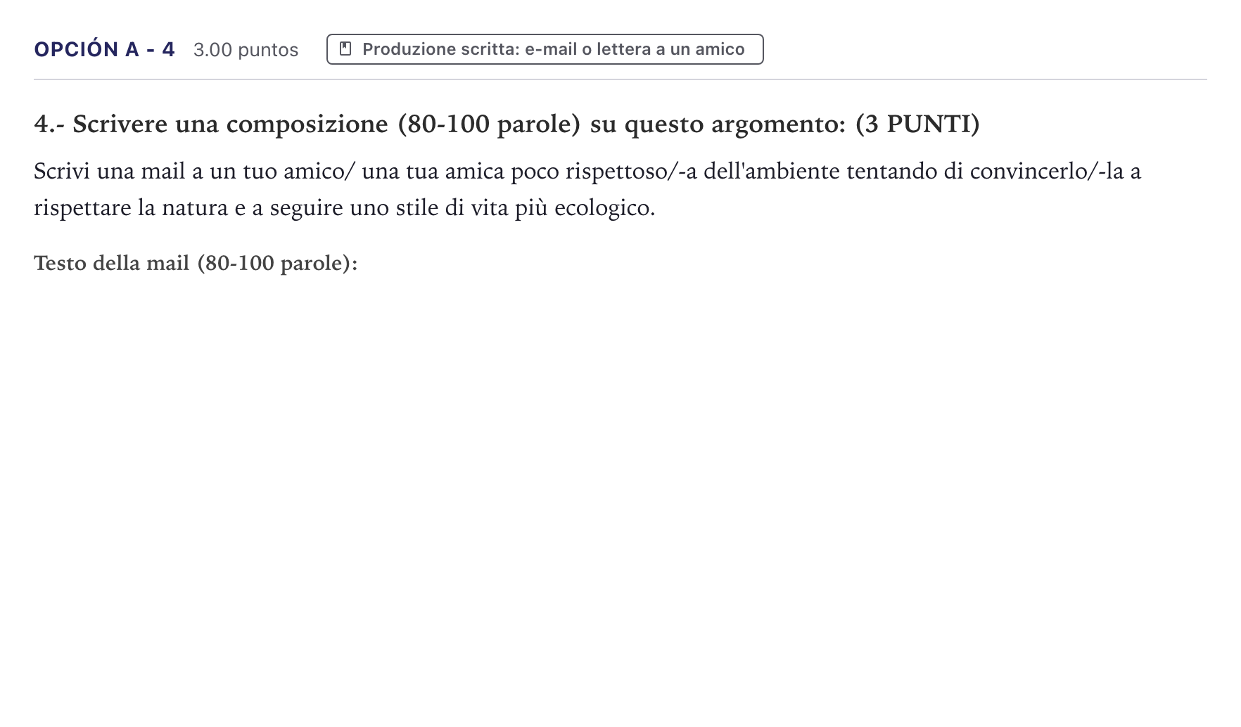 Enunciado: Opción A - 4 · Italiano PAU Canarias Junio (Humanidades) 2024