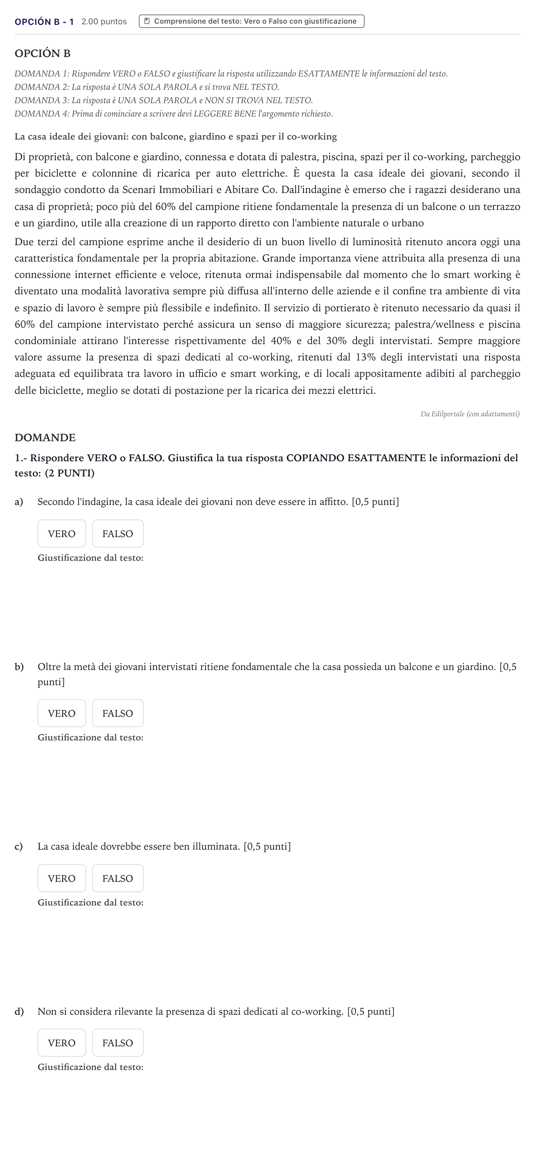 Enunciado: Opción B - 1 · Italiano PAU Canarias Junio (Humanidades) 2024