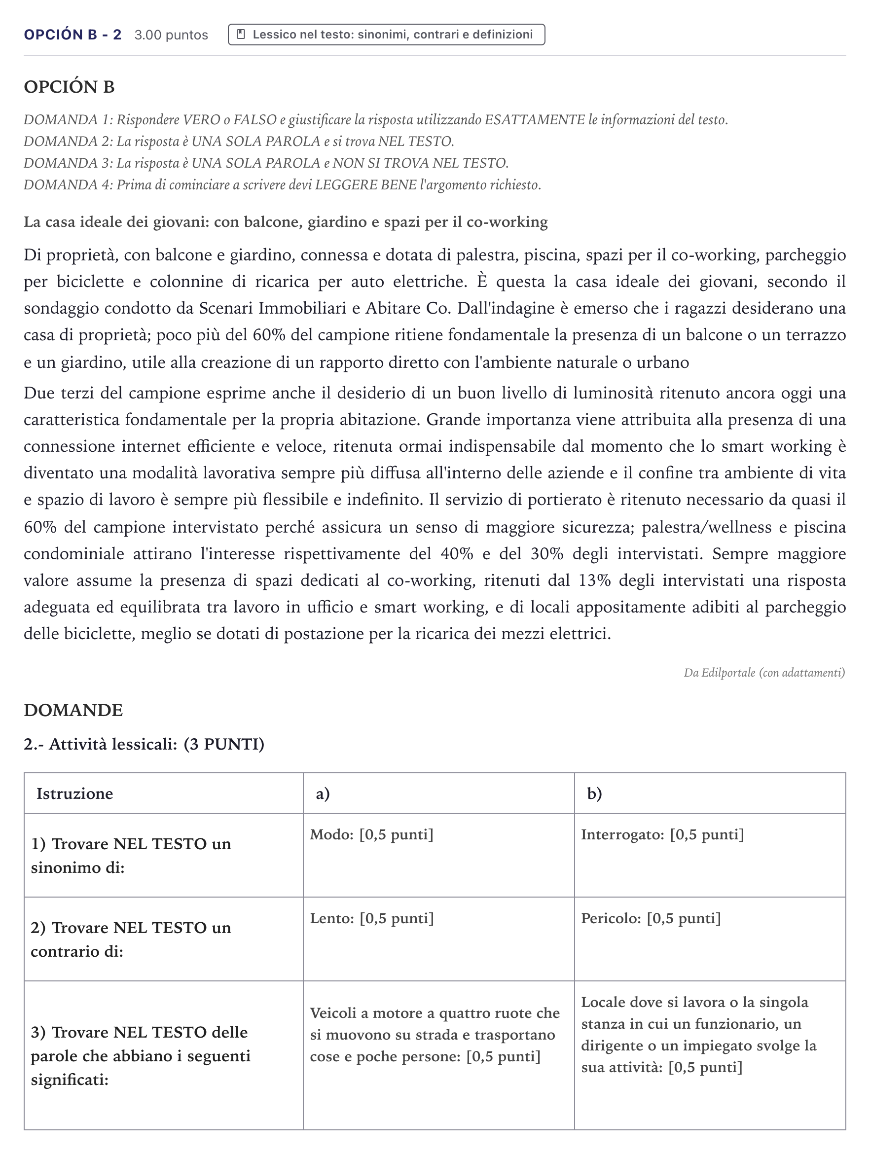Enunciado: Opción B - 2 · Italiano PAU Canarias Junio (Humanidades) 2024