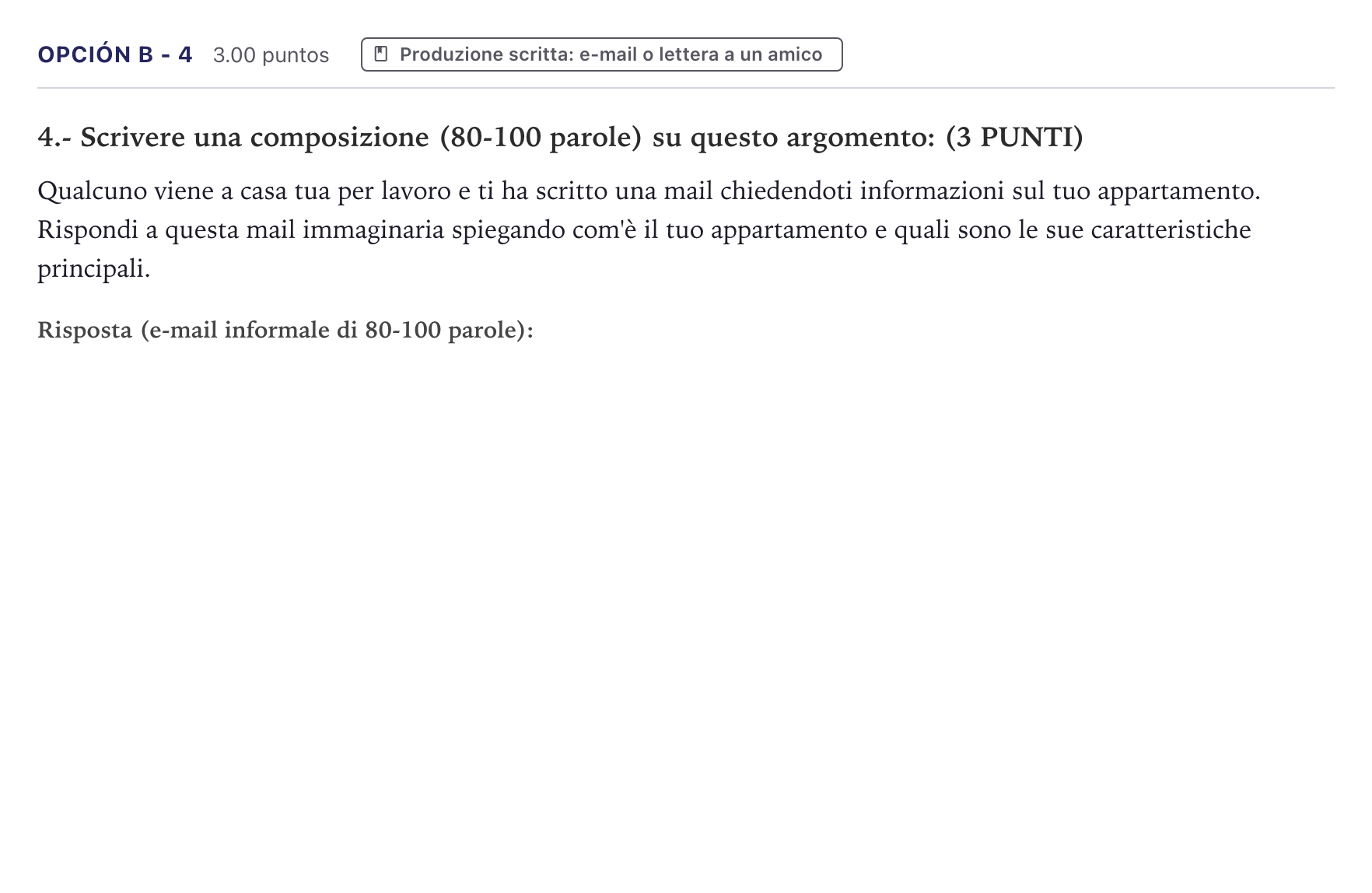 Enunciado: Opción B - 4 · Italiano PAU Canarias Junio (Humanidades) 2024