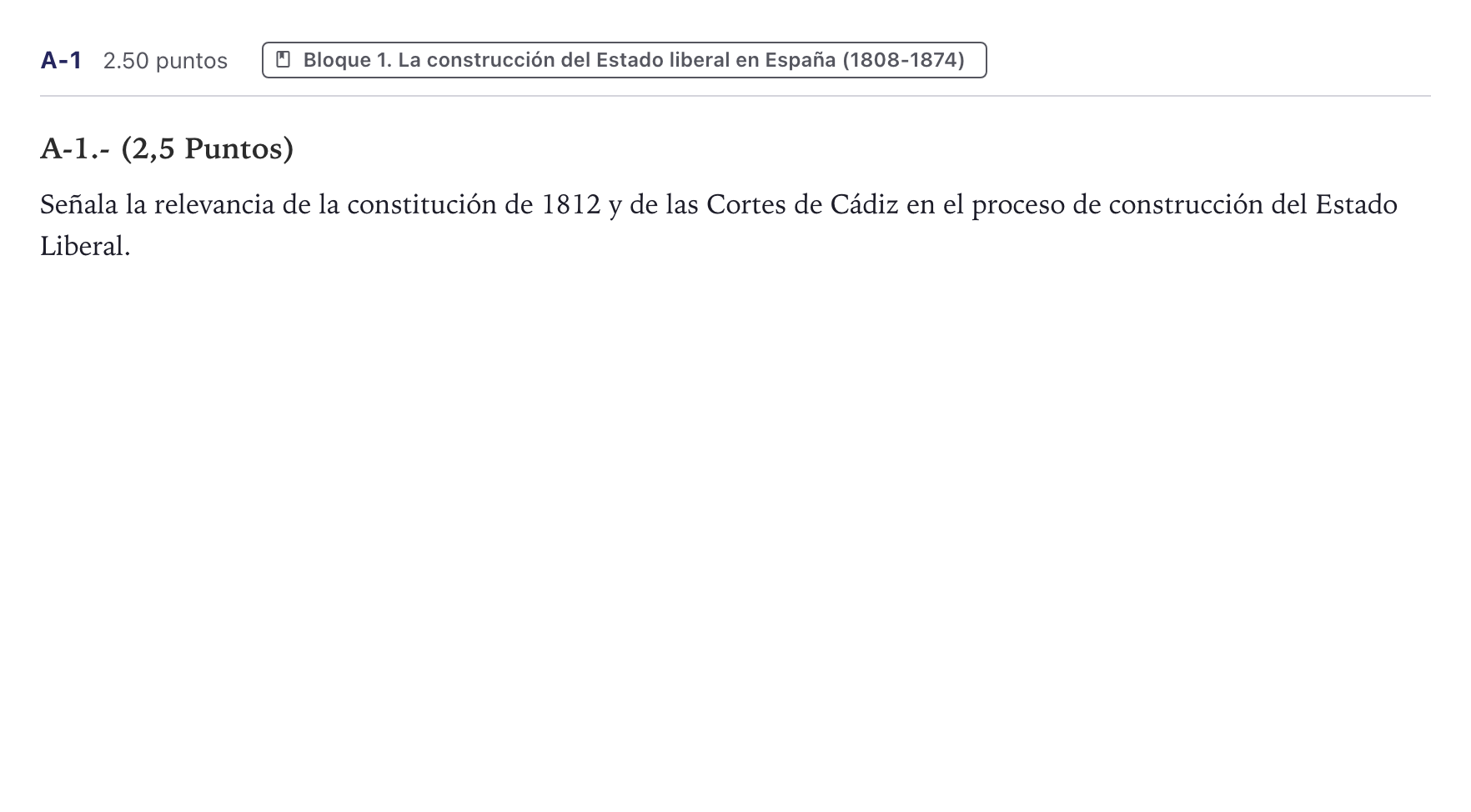 Enunciado: Ejercicio A-1 · Historia de España PAU Canarias Junio (Ciencias) 2024