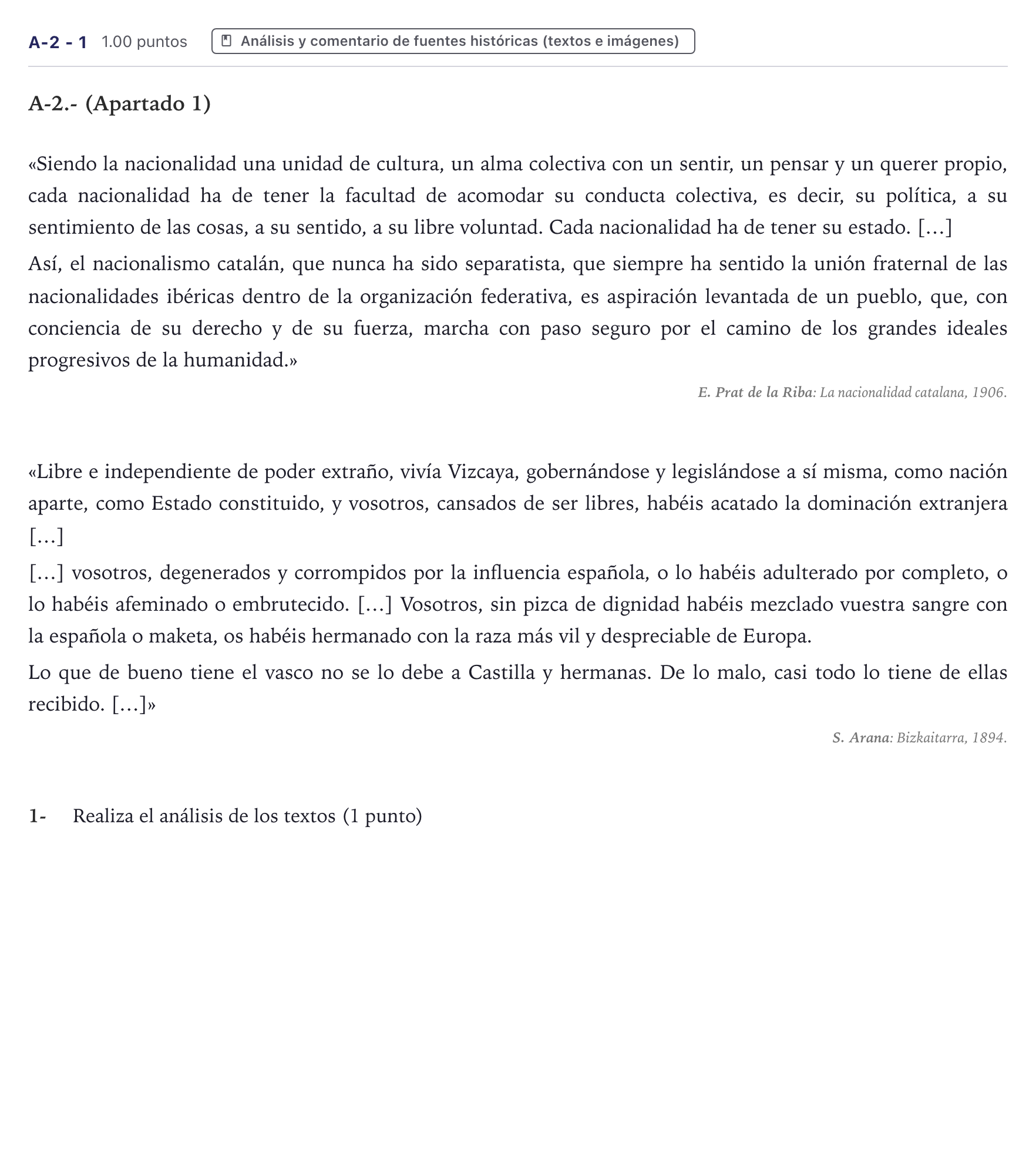 Enunciado: Ejercicio A-2 - 1 · Historia de España PAU Canarias Junio (Ciencias) 2024