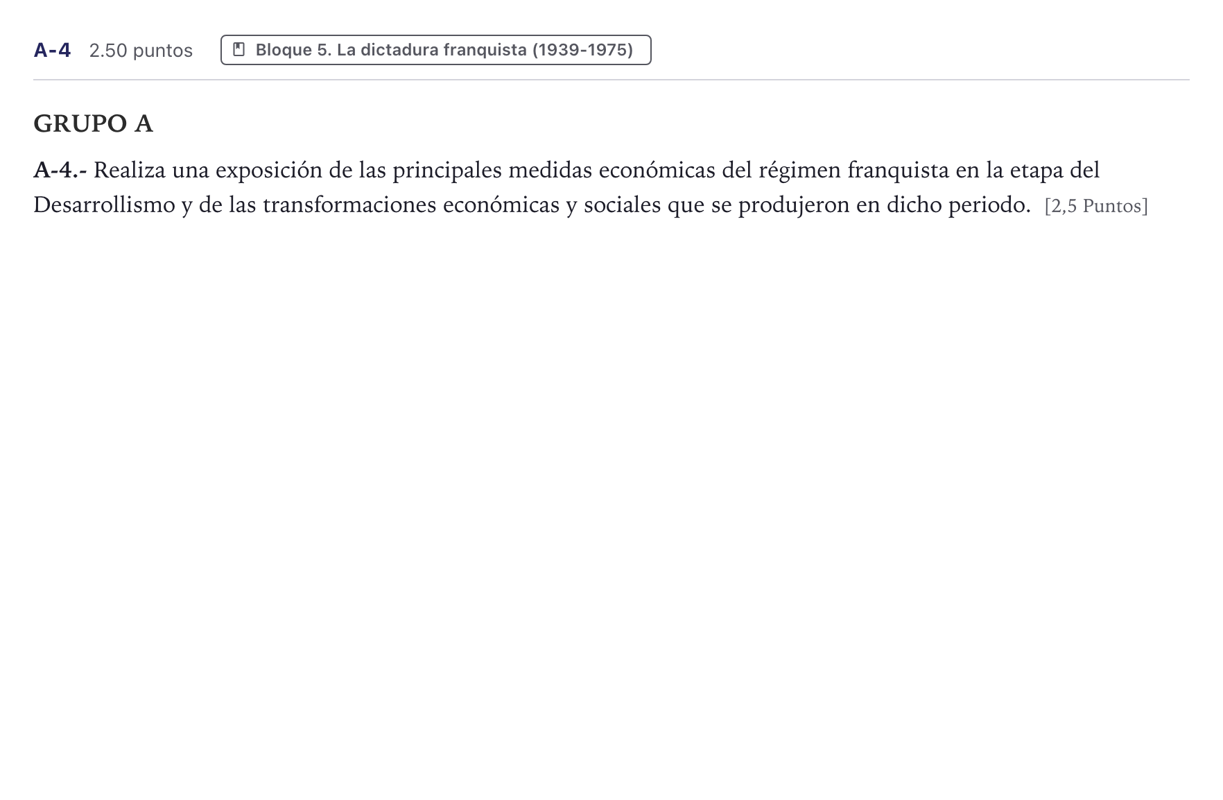 Enunciado: Ejercicio A-4 · Historia de España PAU Canarias Junio (Ciencias) 2024