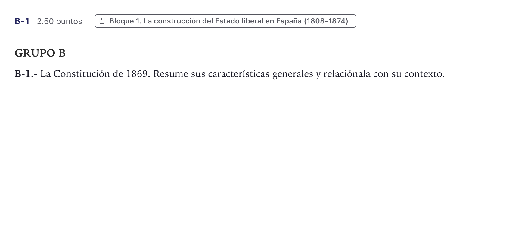 Enunciado: Ejercicio B-1 · Historia de España PAU Canarias Junio (Ciencias) 2024