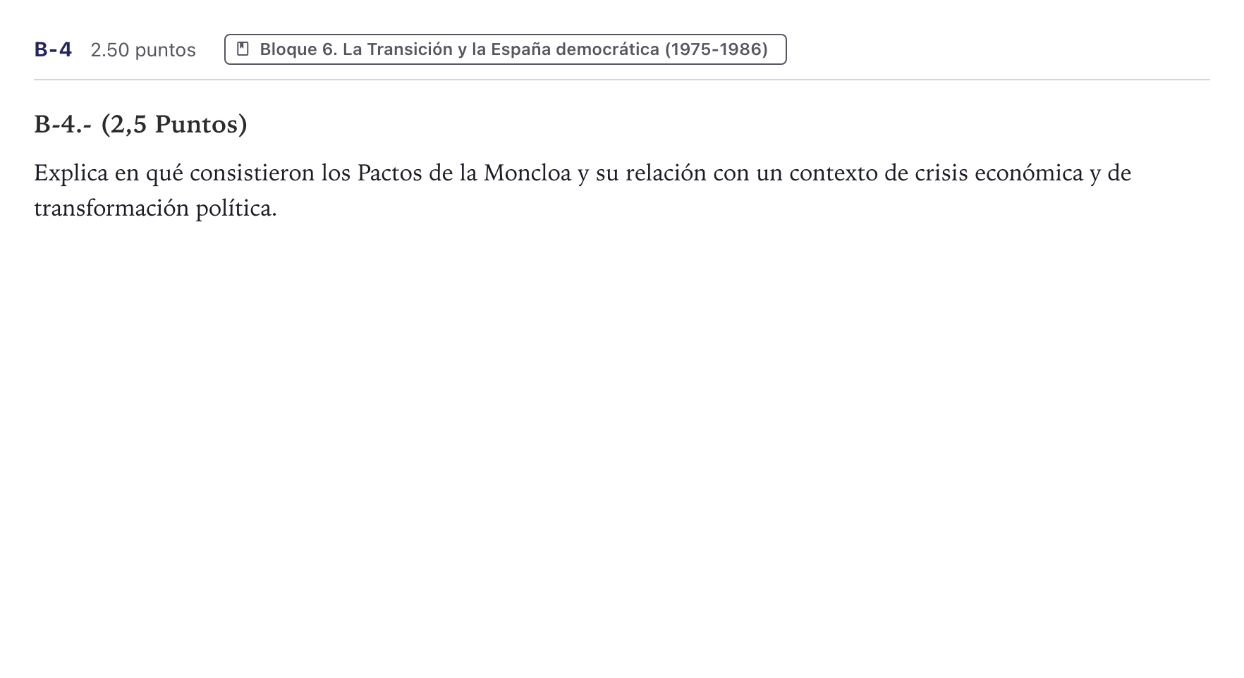 Enunciado: Ejercicio B-4 · Historia de España PAU Canarias Junio (Ciencias) 2024