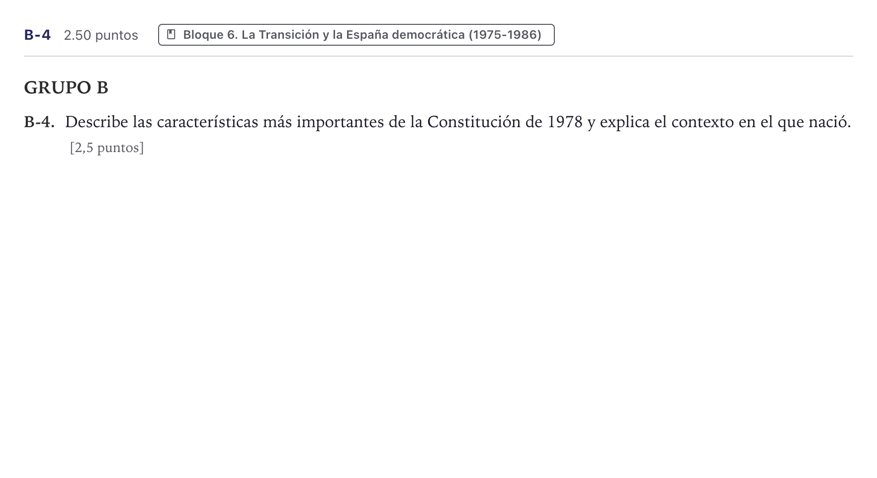 Enunciado: Ejercicio B-4 · Historia de España PAU Canarias Junio (Humanidades) 2024