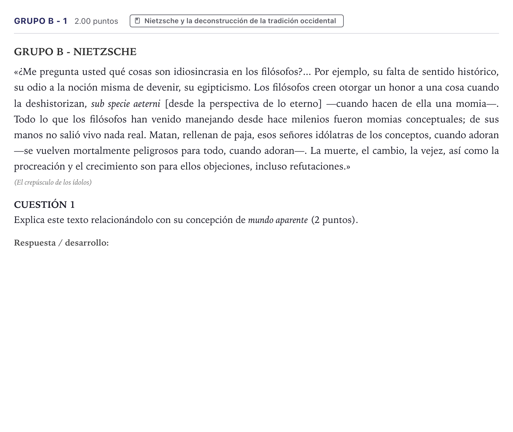 Enunciado: Ejercicio Grupo B - 1 · Historia de la Filosofía PAU Canarias Junio (Ciencias) 2024