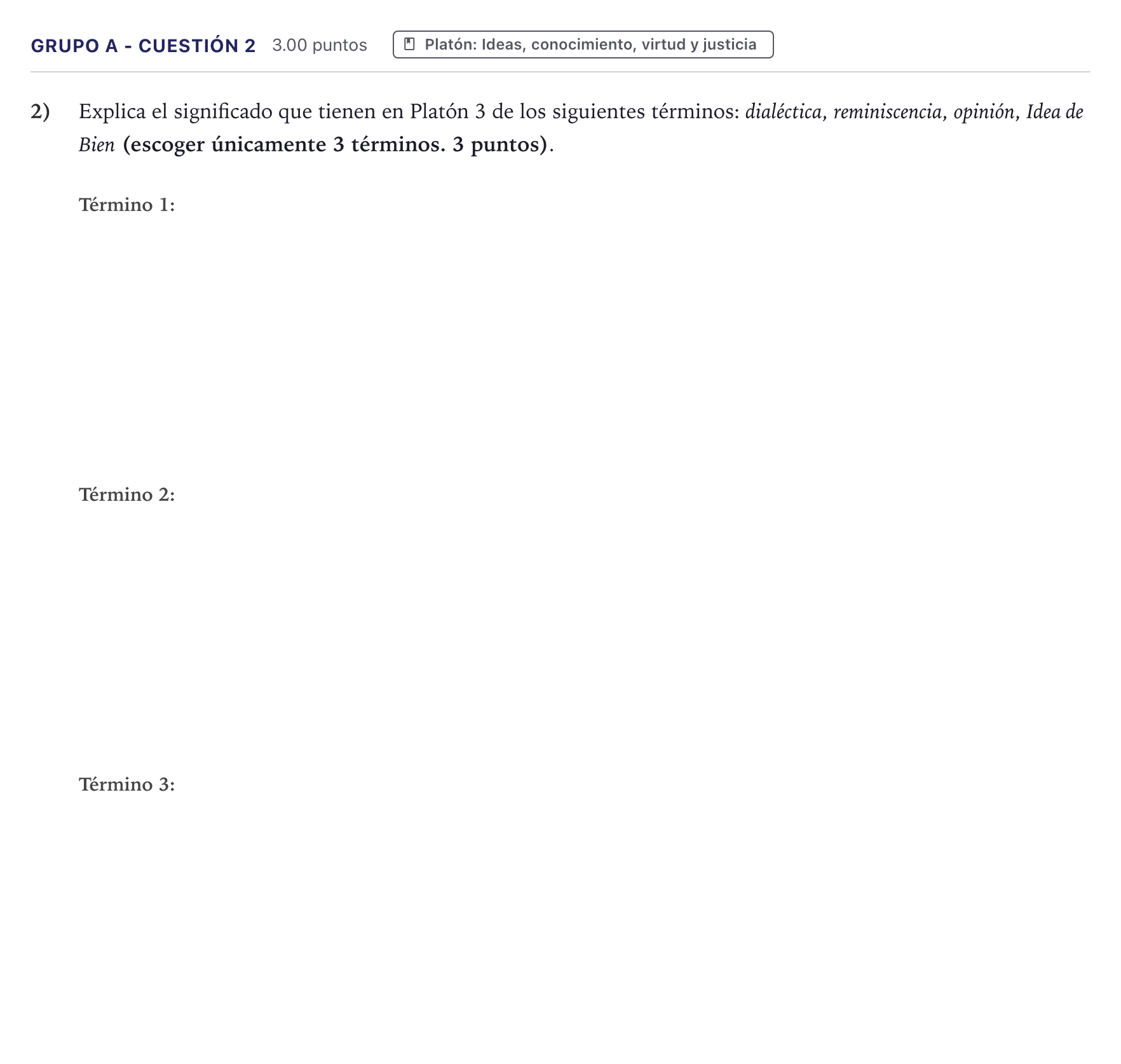 Enunciado: Ejercicio Grupo A - Cuestión 2 · Historia de la Filosofía PAU Canarias Junio (Humanidades) 2024