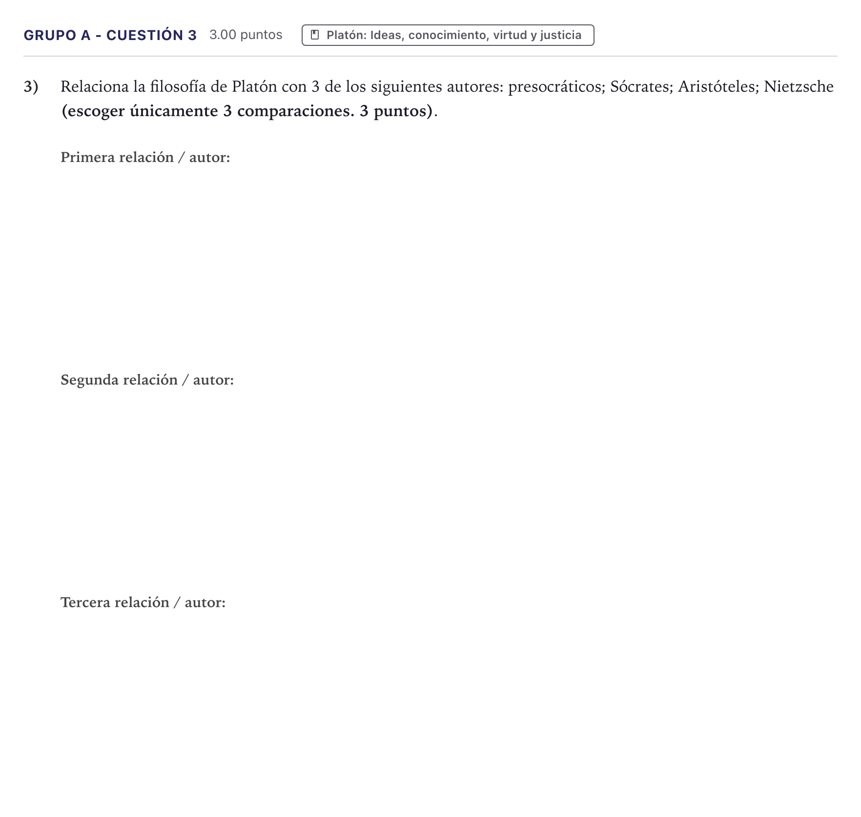 Enunciado: Ejercicio Grupo A - Cuestión 3 · Historia de la Filosofía PAU Canarias Junio (Humanidades) 2024