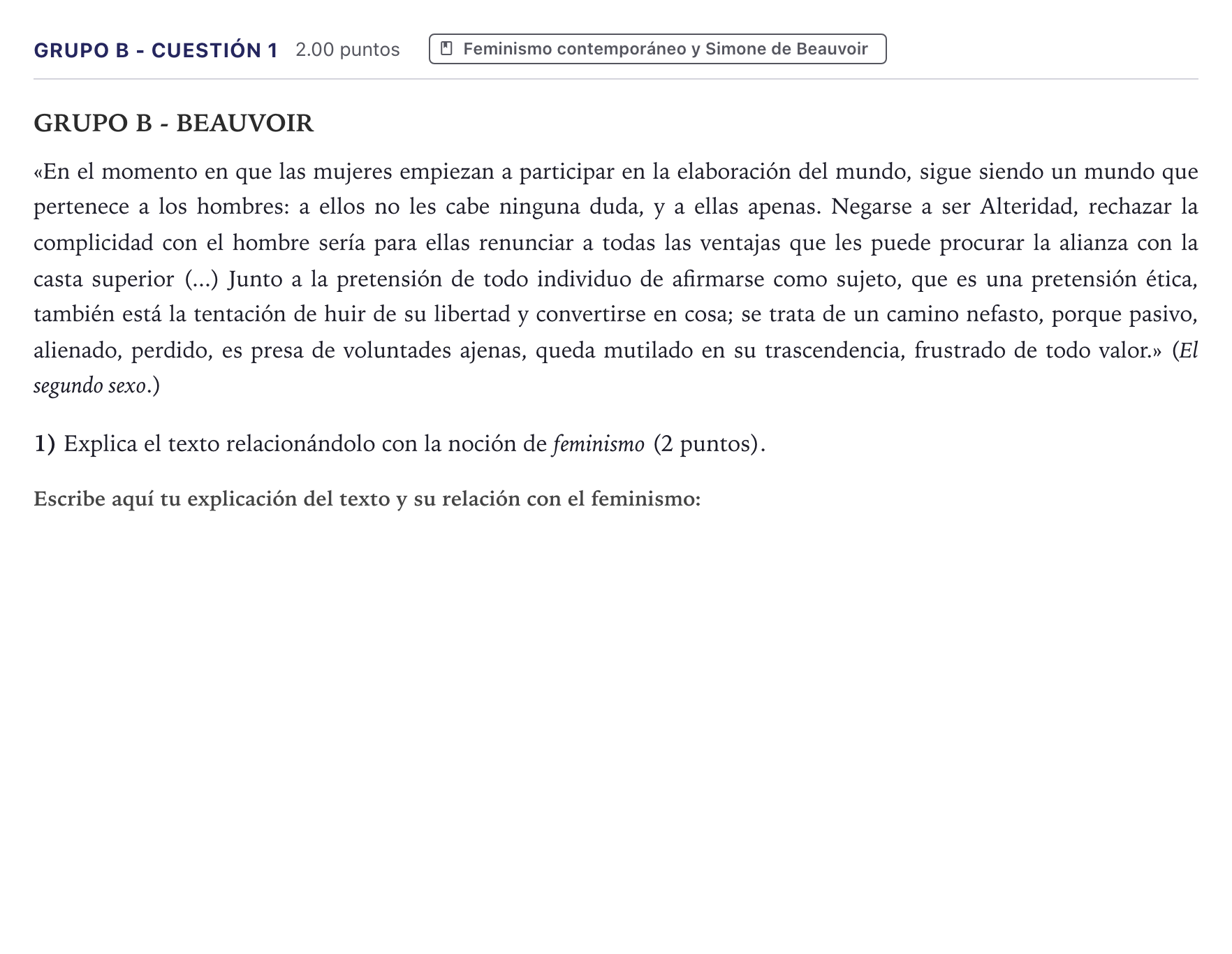 Enunciado: Ejercicio Grupo B - Cuestión 1 · Historia de la Filosofía PAU Canarias Junio (Humanidades) 2024