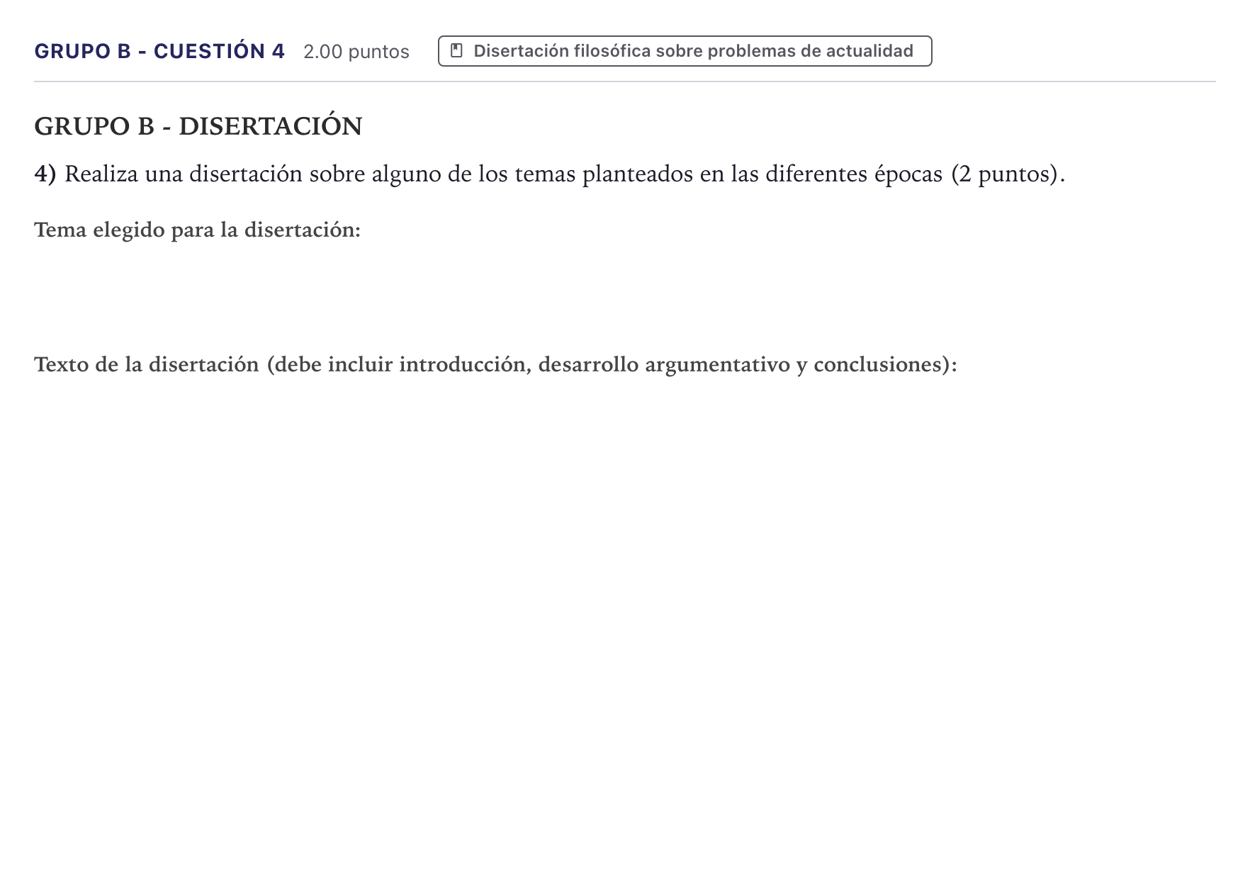Enunciado: Ejercicio Grupo B - Cuestión 4 · Historia de la Filosofía PAU Canarias Junio (Humanidades) 2024