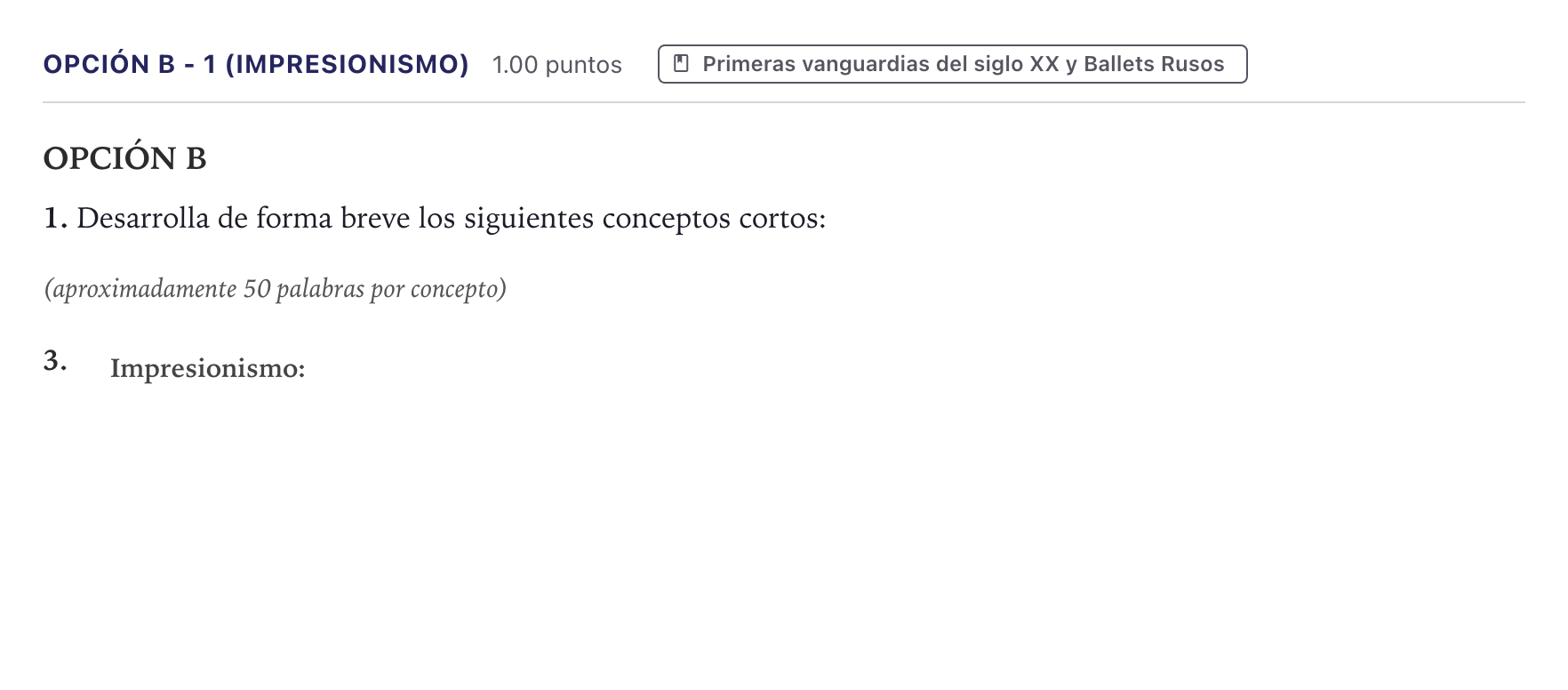 Enunciado: Opción B - 1 (Impresionismo) · Historia de la Música y la Danza PAU Canarias Junio 2024