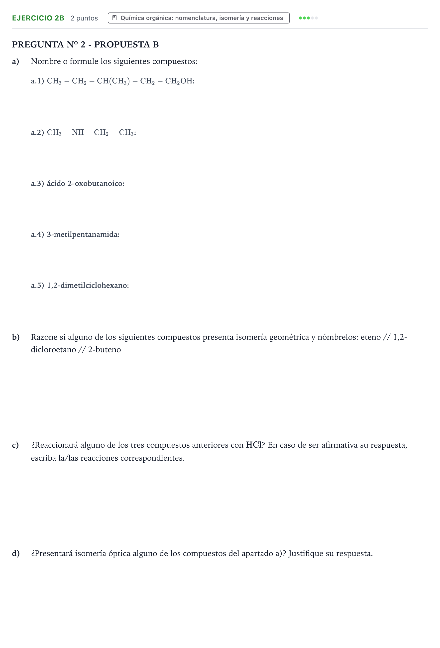 Enunciado: Ejercicio 2B · Química PAU Canarias Junio 2024