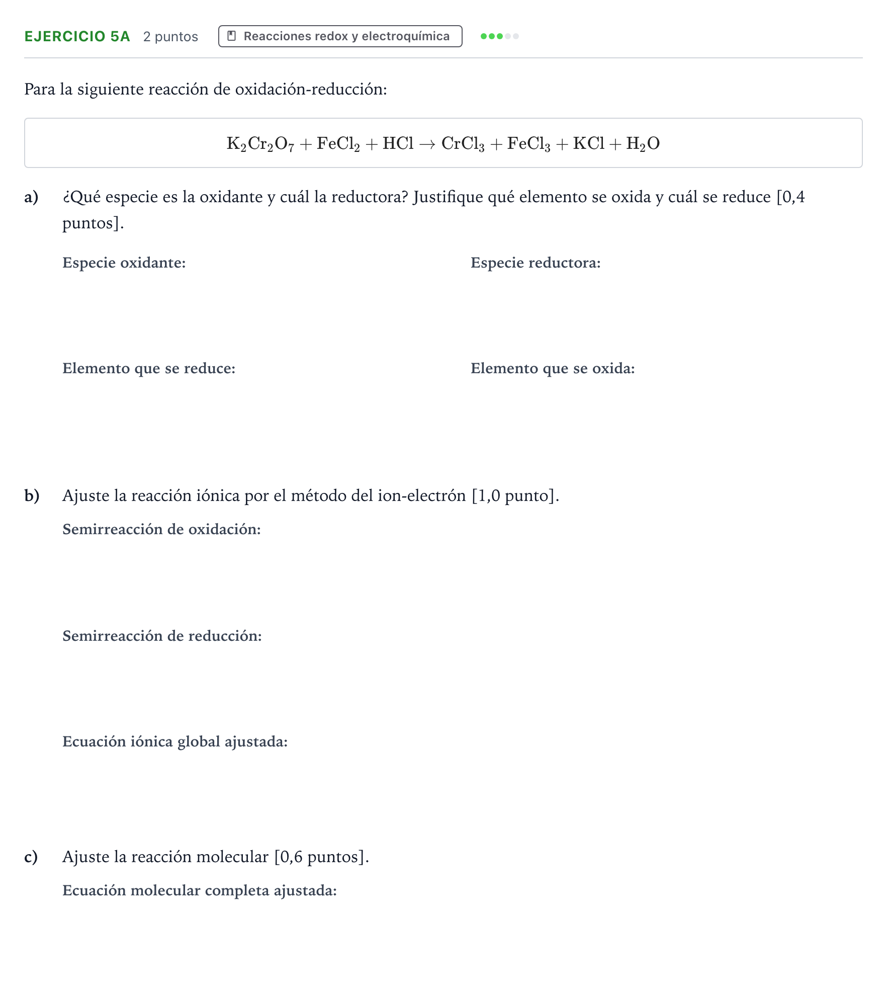 Enunciado: Ejercicio 5A · Química PAU Canarias Junio 2024