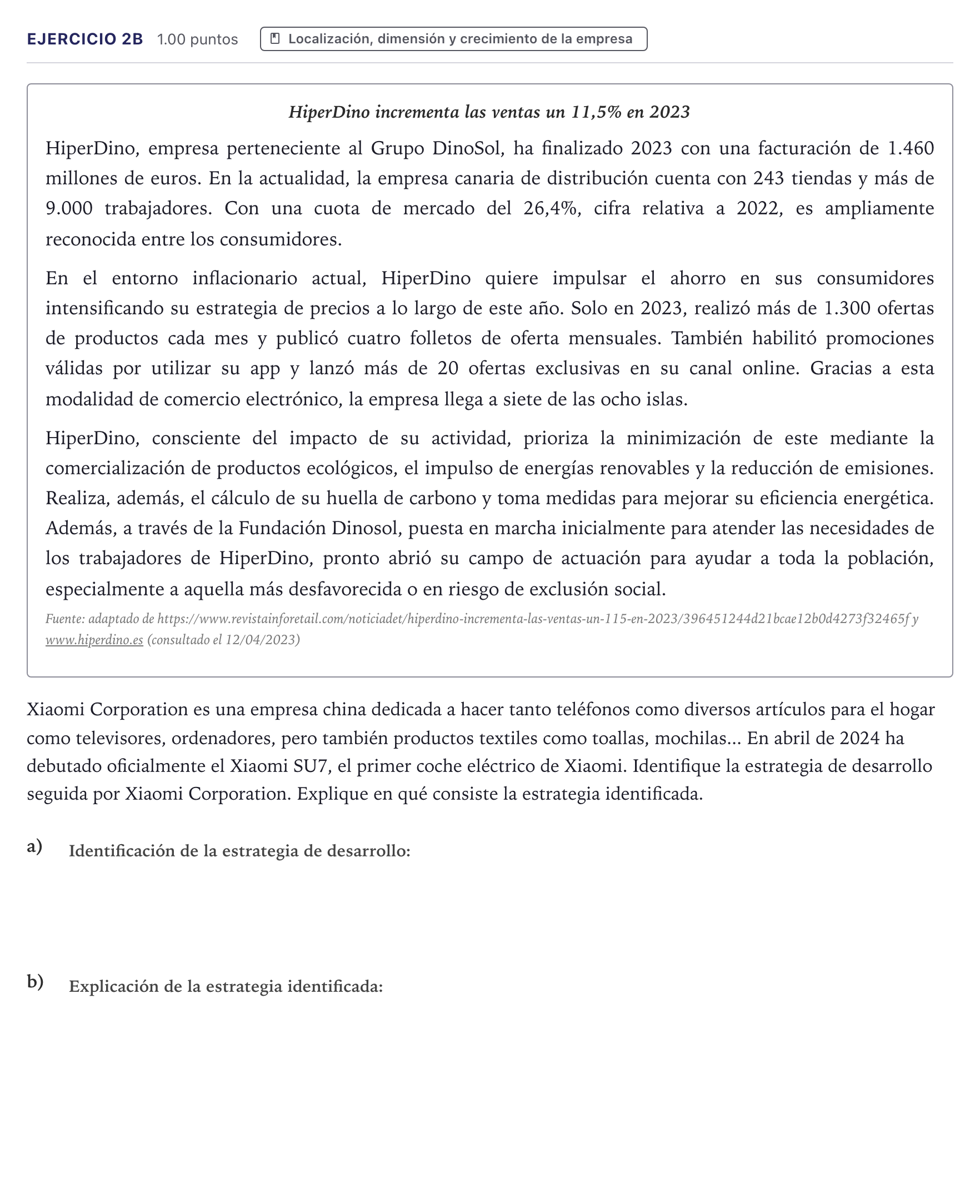 Enunciado: Ejercicio 2B · Economía de la Empresa PAU Canarias Junio 2024