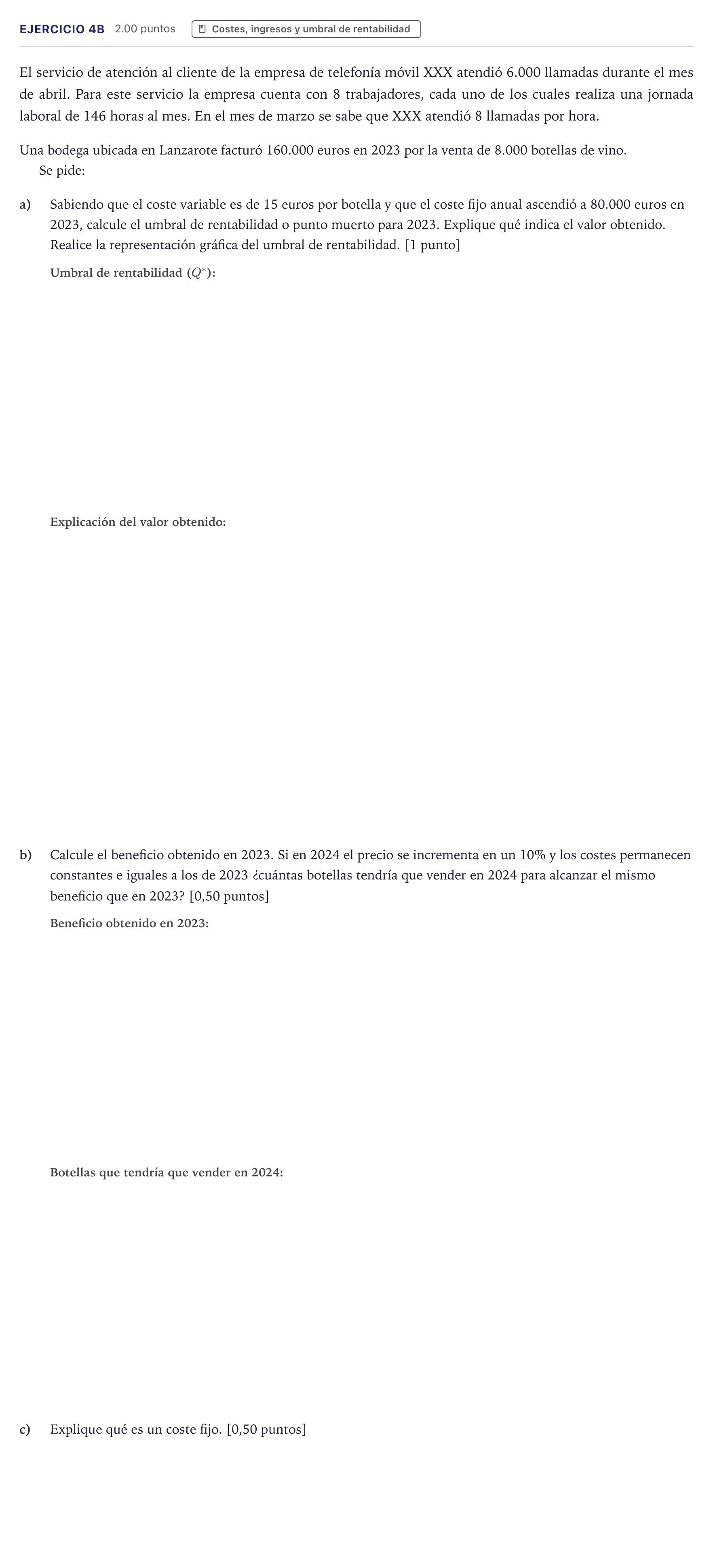 Enunciado: Ejercicio 4B · Economía de la Empresa PAU Canarias Junio 2024