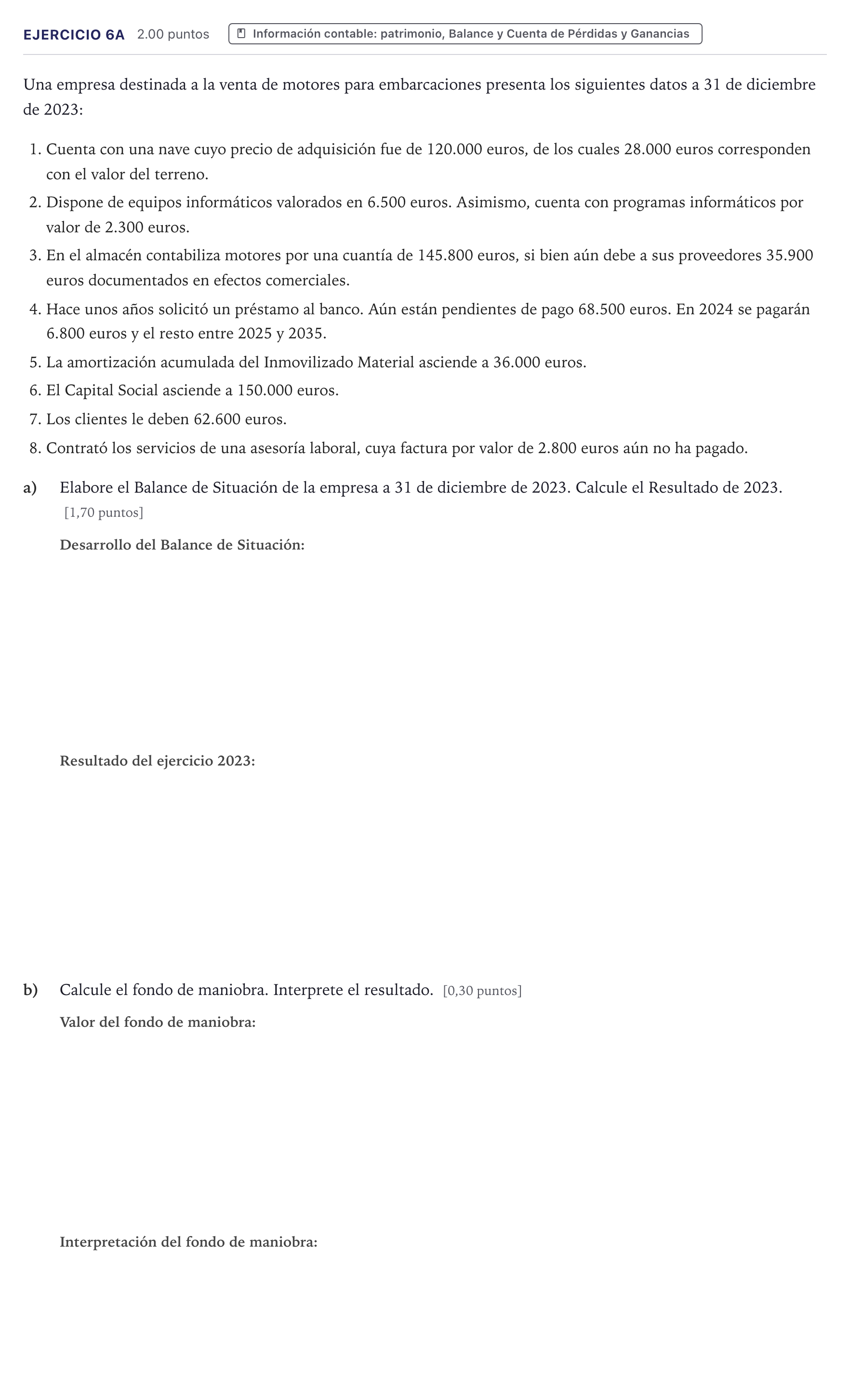 Enunciado: Ejercicio 6A · Economía de la Empresa PAU Canarias Junio 2024