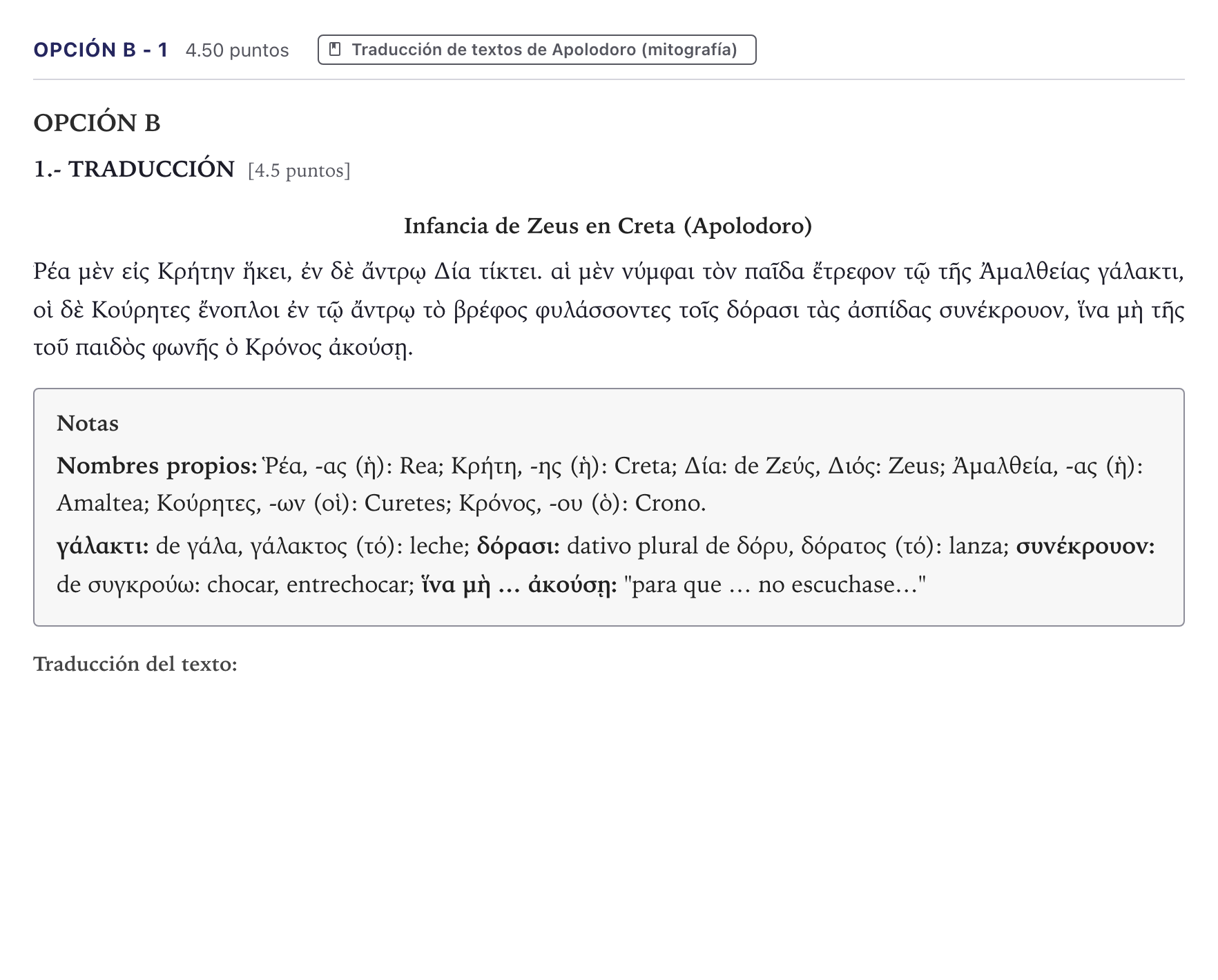 Enunciado: Opción B - 1 · Griego II PAU Canarias Junio 2024