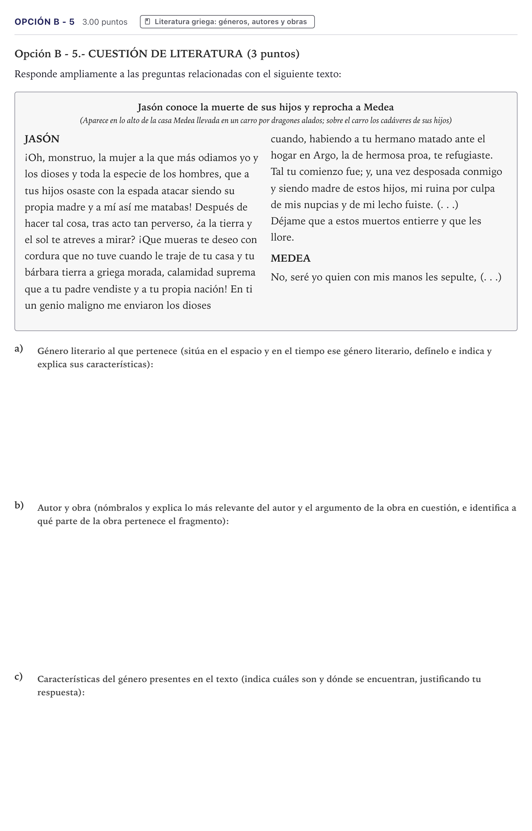 Enunciado: Opción B - 5 · Griego II PAU Canarias Junio 2024