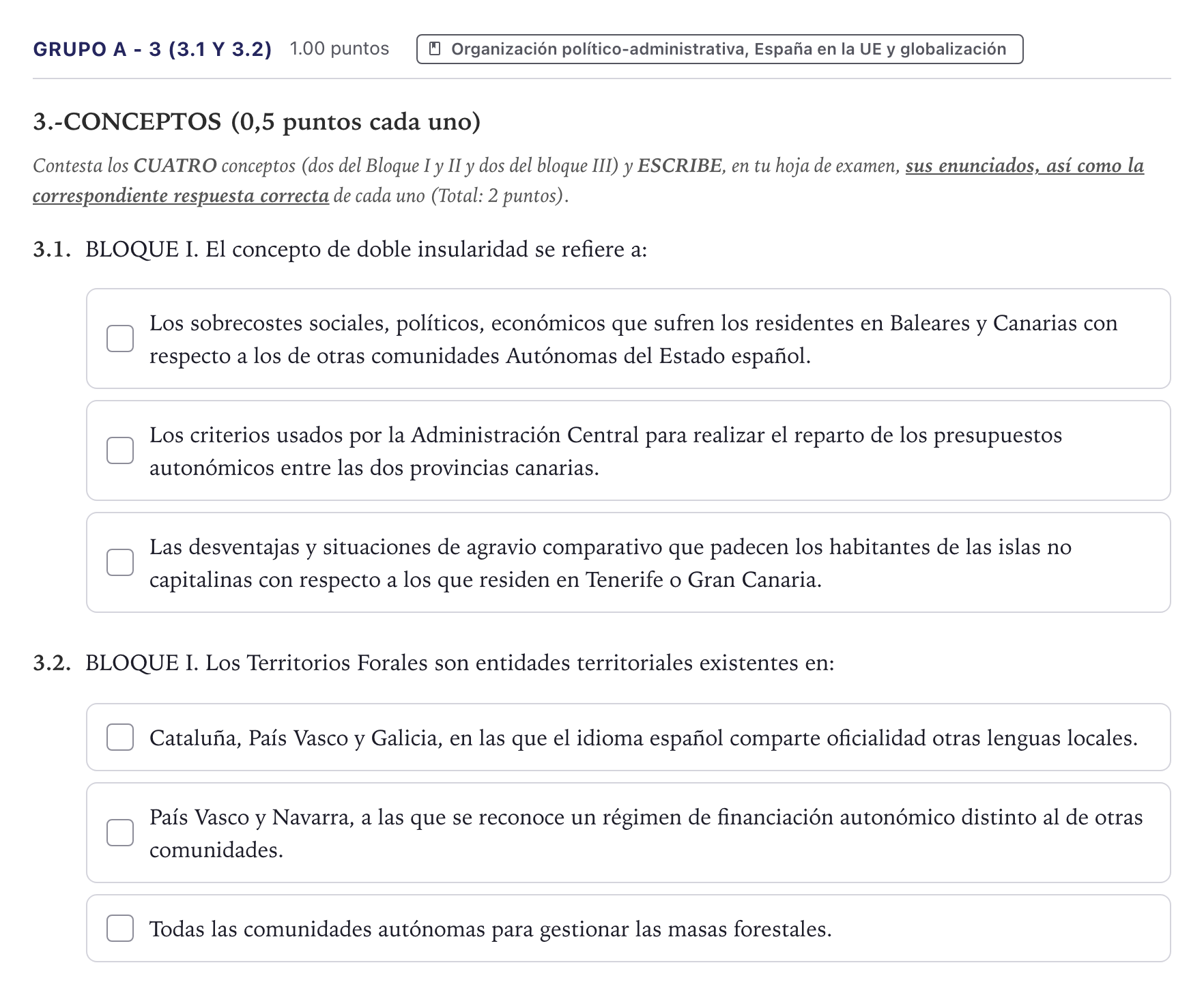 Enunciado: Ejercicio Grupo A - 3 (3.1 y 3.2) · Geografía PAU Canarias Junio 2024