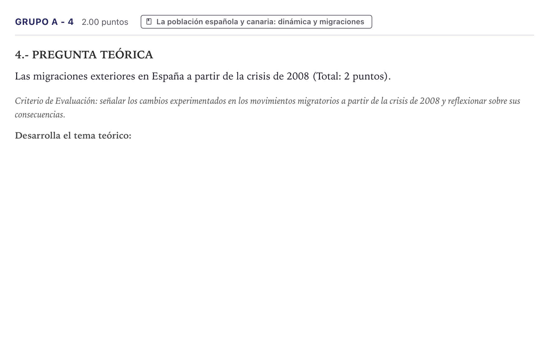 Enunciado: Ejercicio Grupo A - 4 · Geografía PAU Canarias Junio 2024