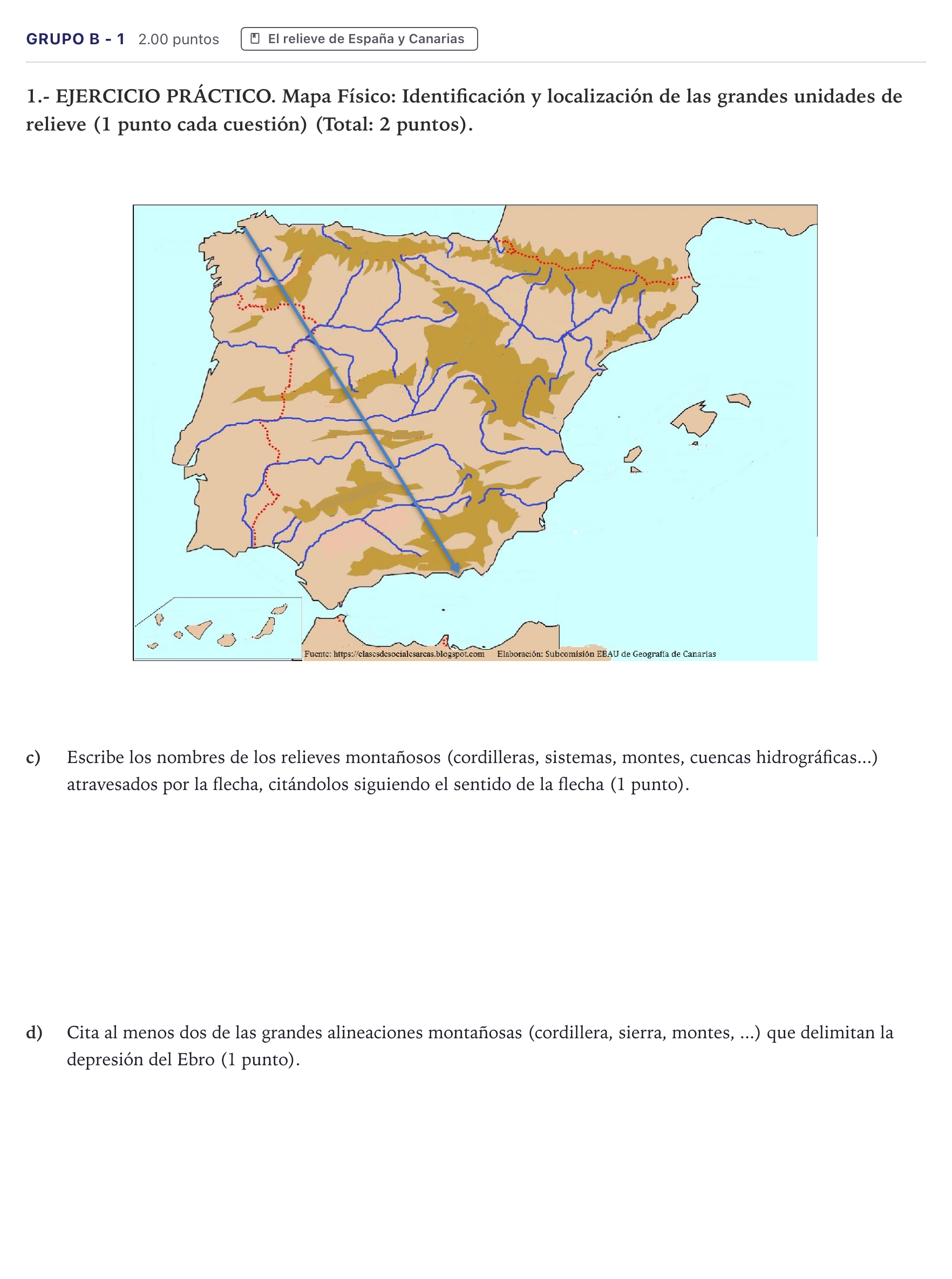 Enunciado: Ejercicio Grupo B - 1 · Geografía PAU Canarias Junio 2024