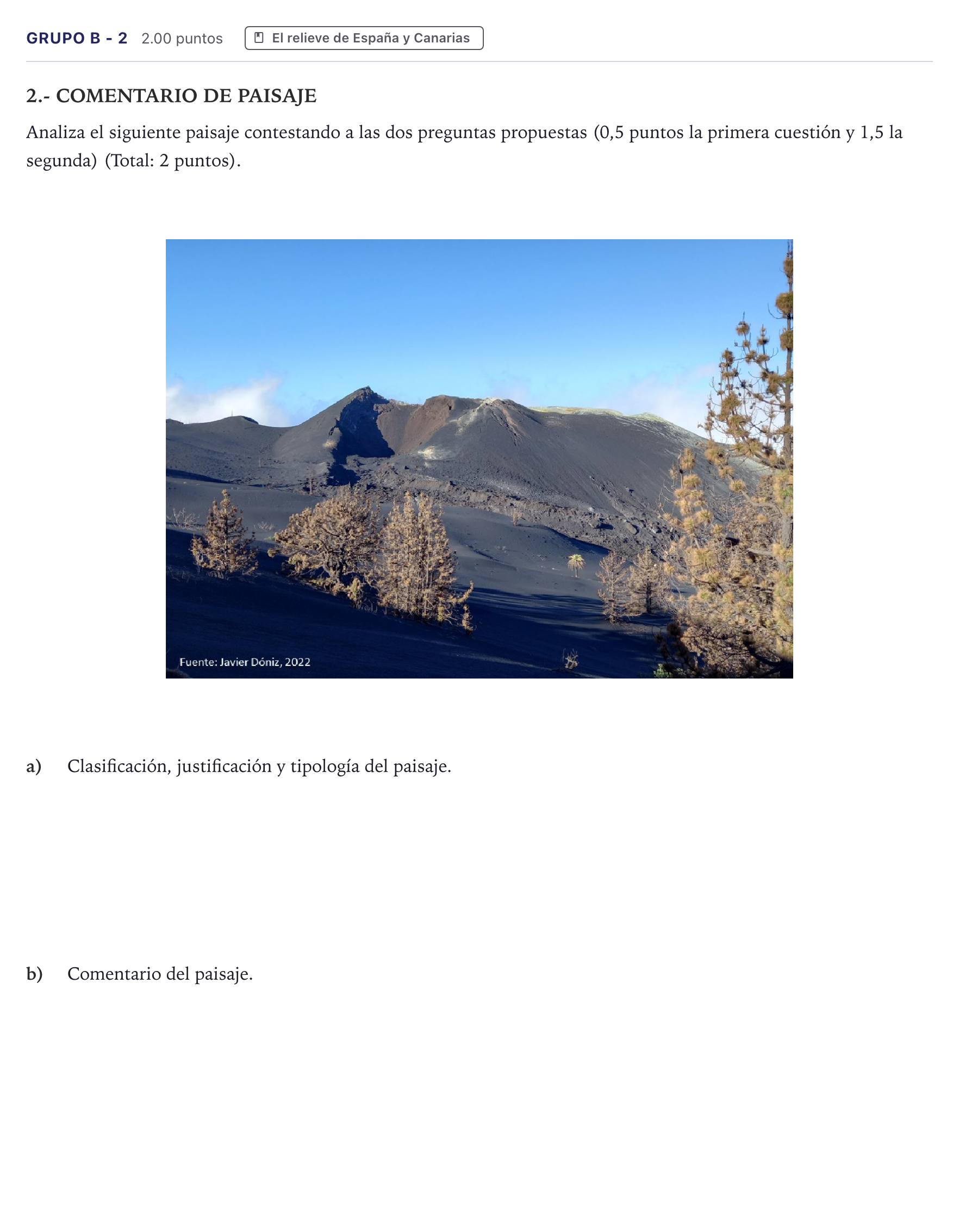 Enunciado: Ejercicio Grupo B - 2 · Geografía PAU Canarias Junio 2024
