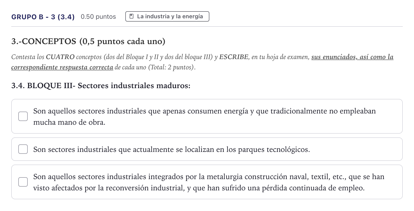 Enunciado: Ejercicio Grupo B - 3 (3.4) · Geografía PAU Canarias Junio 2024