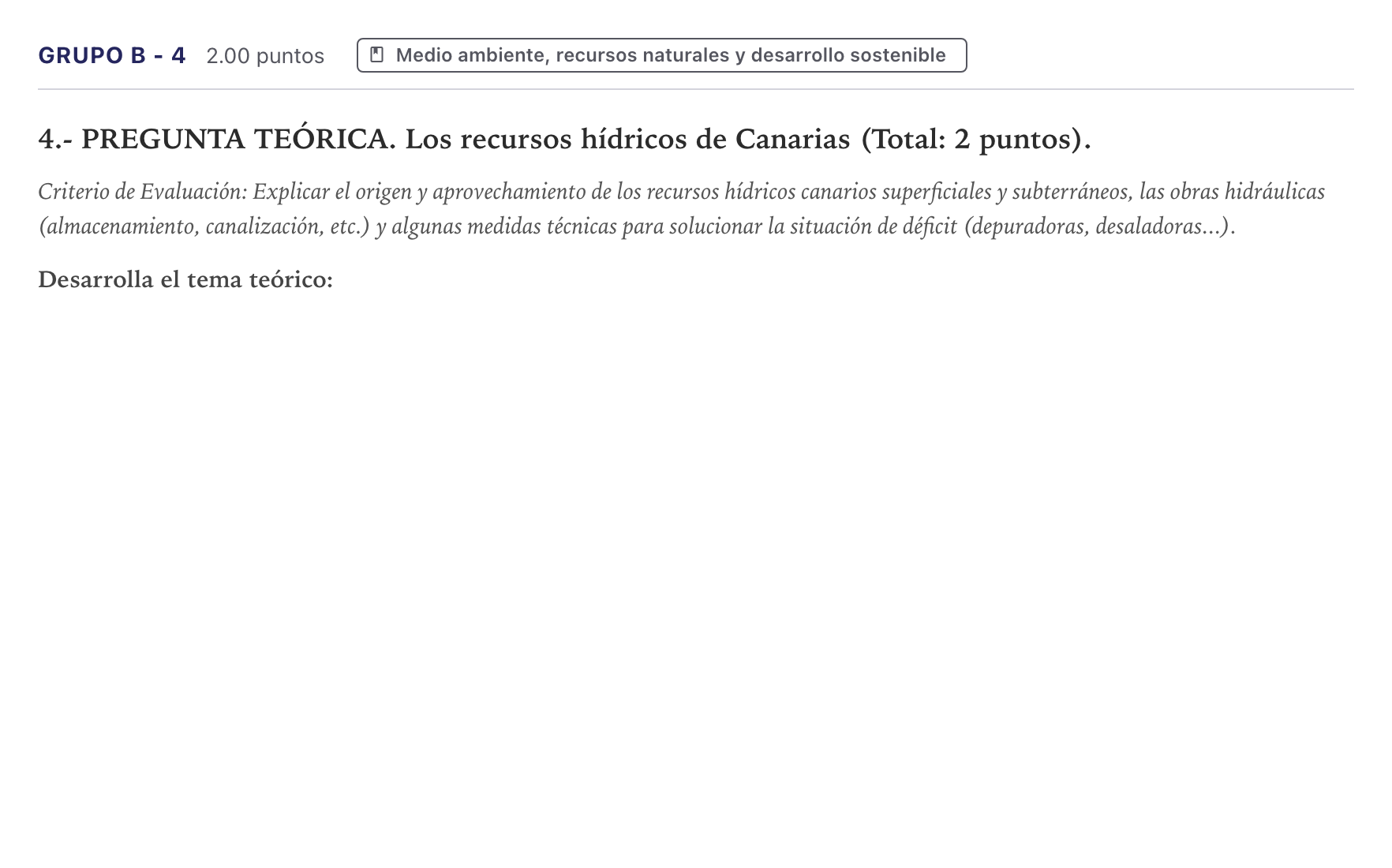 Enunciado: Ejercicio Grupo B - 4 · Geografía PAU Canarias Junio 2024