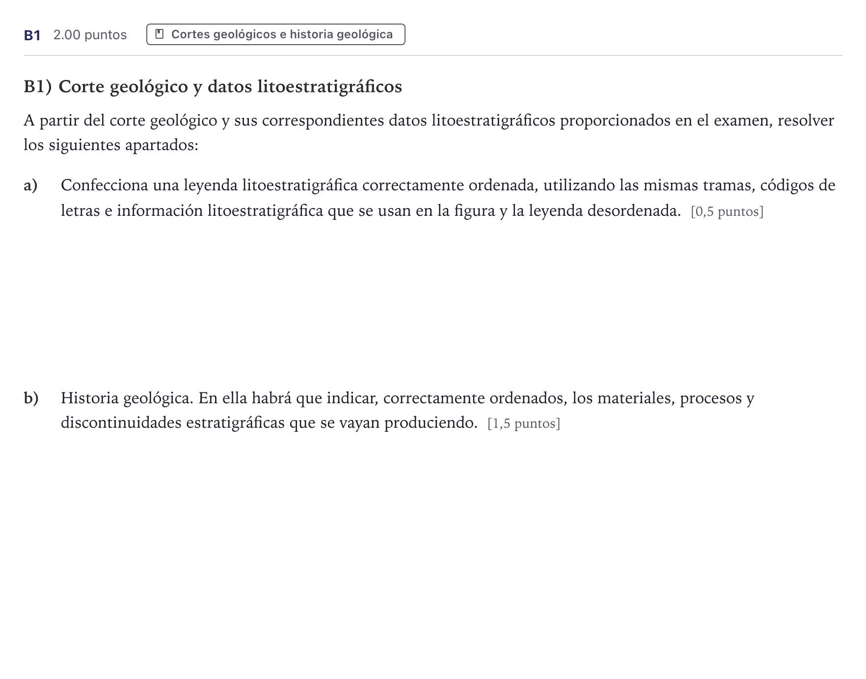 Enunciado: Ejercicio B1 · Geología PAU Canarias Junio (Ciencias) 2024
