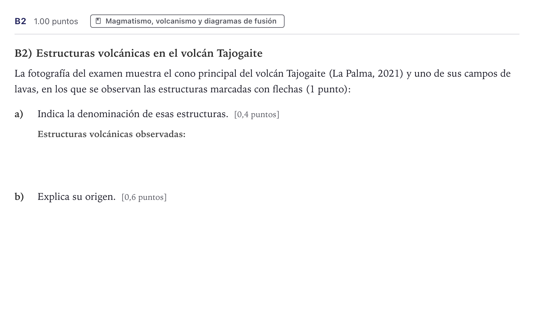 Enunciado: Ejercicio B2 · Geología PAU Canarias Junio (Ciencias) 2024