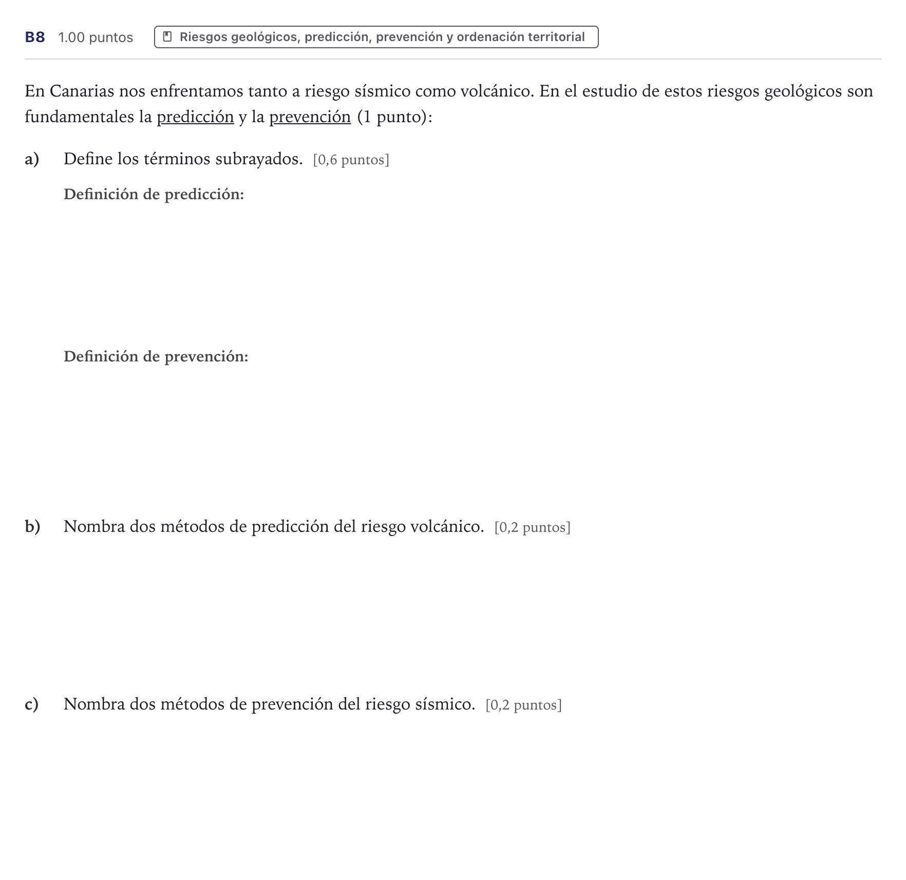 Enunciado: Ejercicio B8 · Geología PAU Canarias Junio (Ciencias) 2024