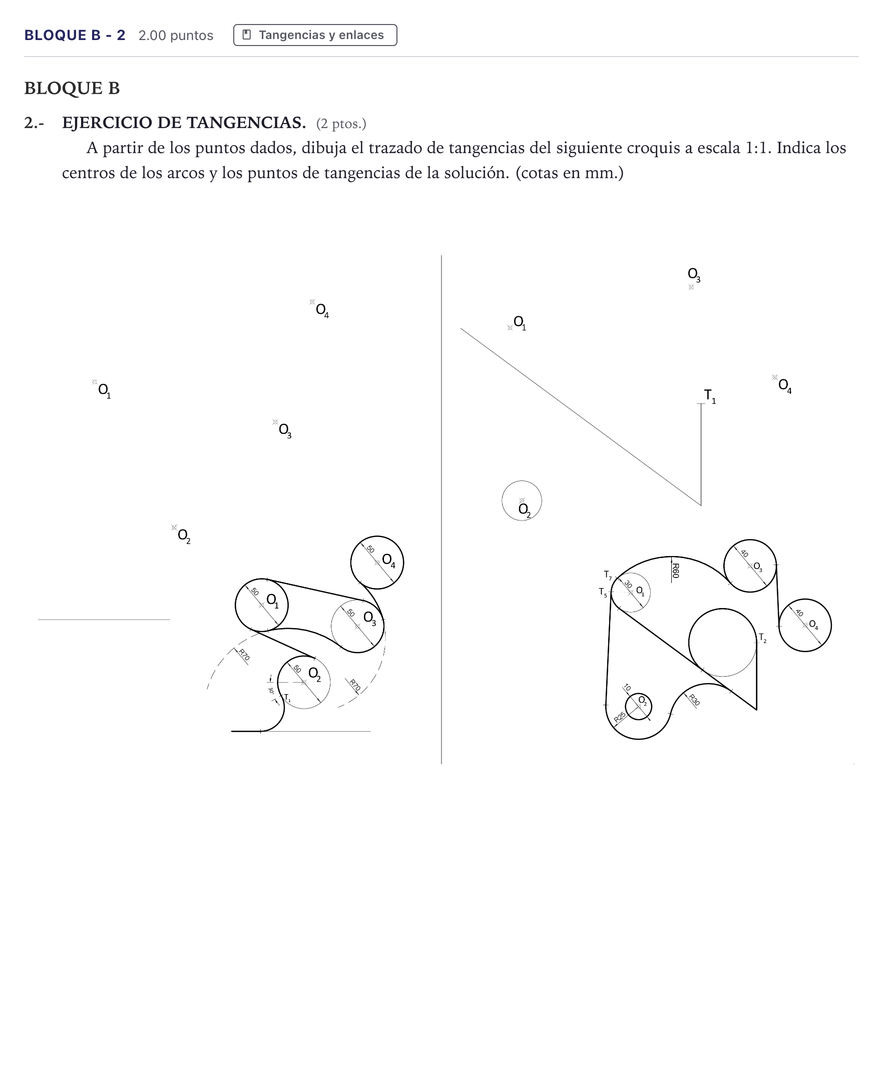 Enunciado: Bloque B - 2 · Dibujo técnico II PAU Canarias Junio 2024