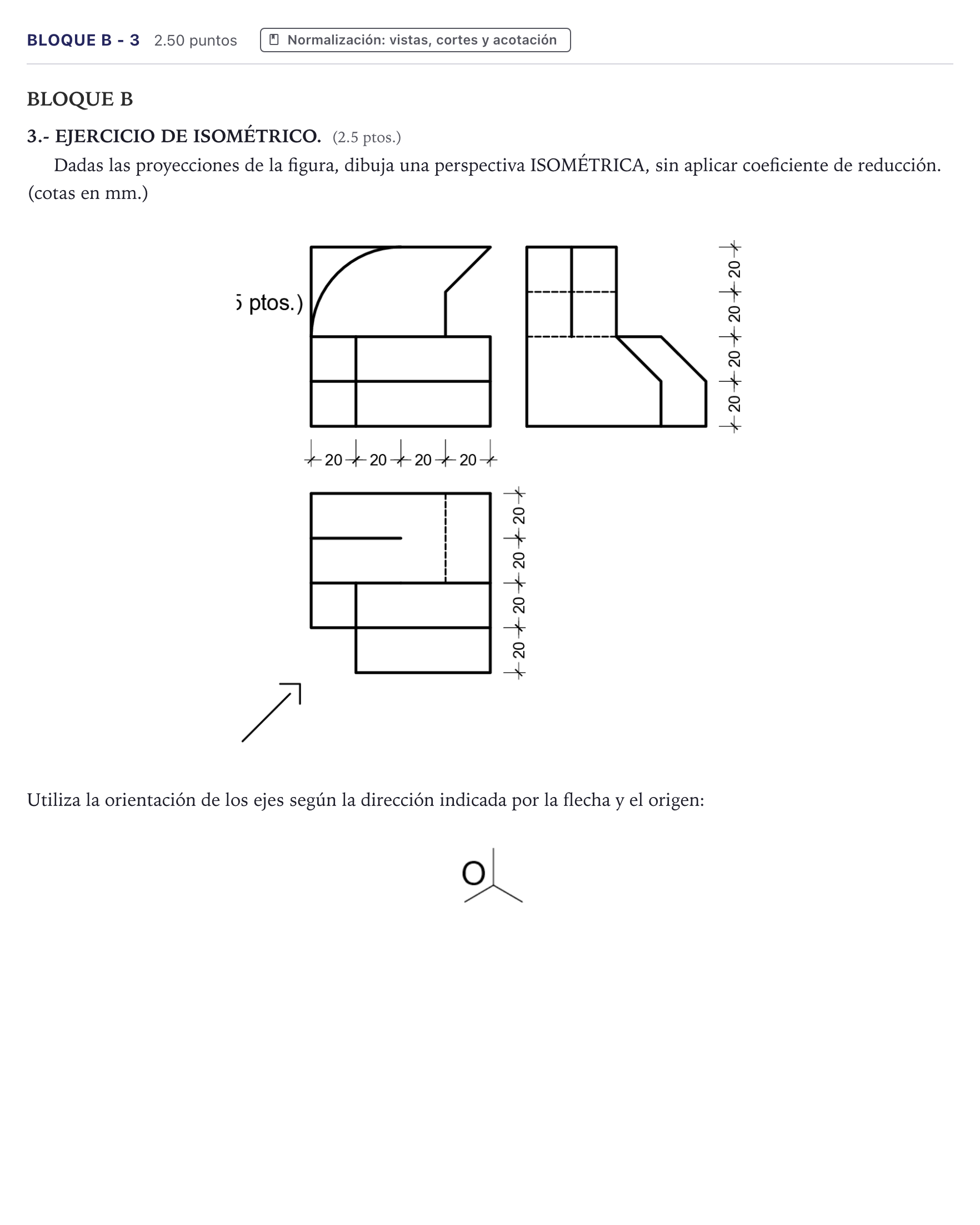 Enunciado: Bloque B - 3 · Dibujo técnico II PAU Canarias Junio 2024