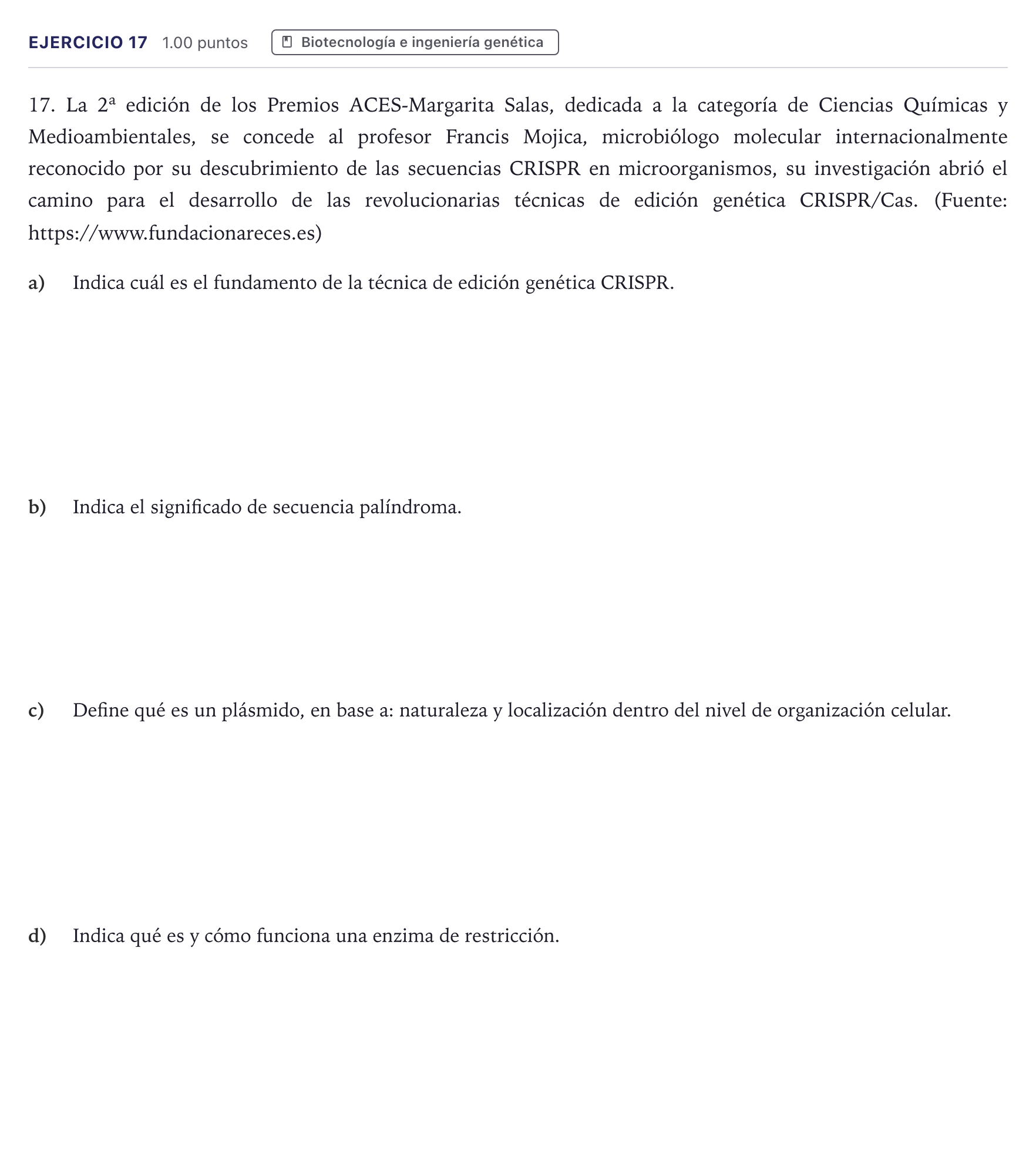 Enunciado: Problema 17 · Biología PAU Canarias Junio 2024