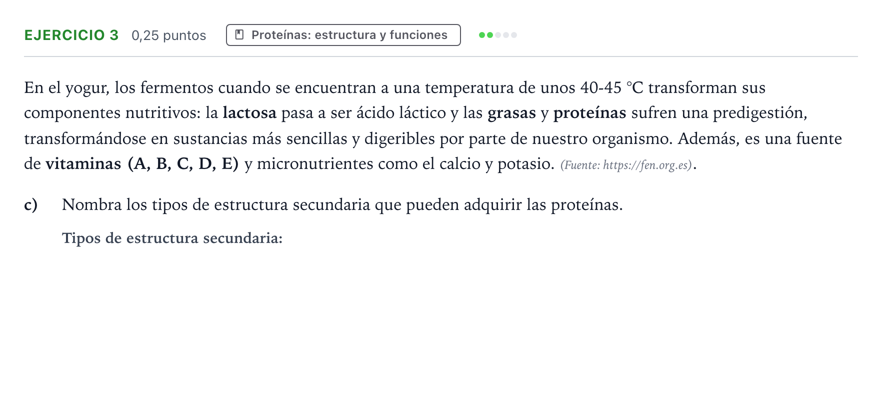 Enunciado: Ejercicio 3 - Proteínas: estructura y funciones · Biología PAU Canarias Junio 2024