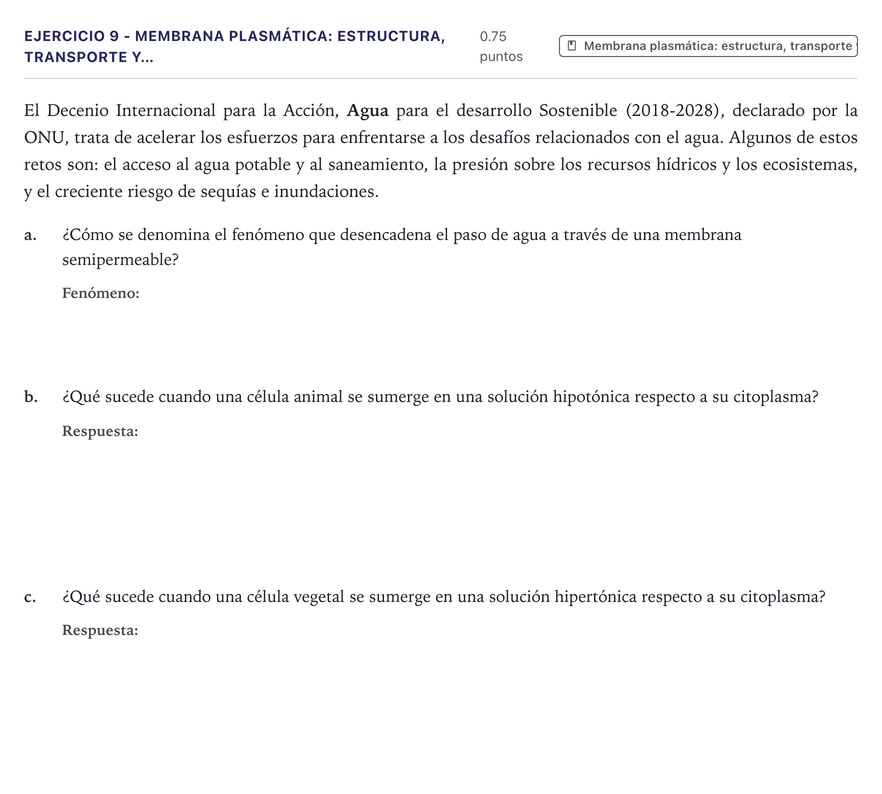 Enunciado: Ejercicio 9 - Membrana plasmática: estructura, transporte y… · Biología PAU Canarias Junio 2024