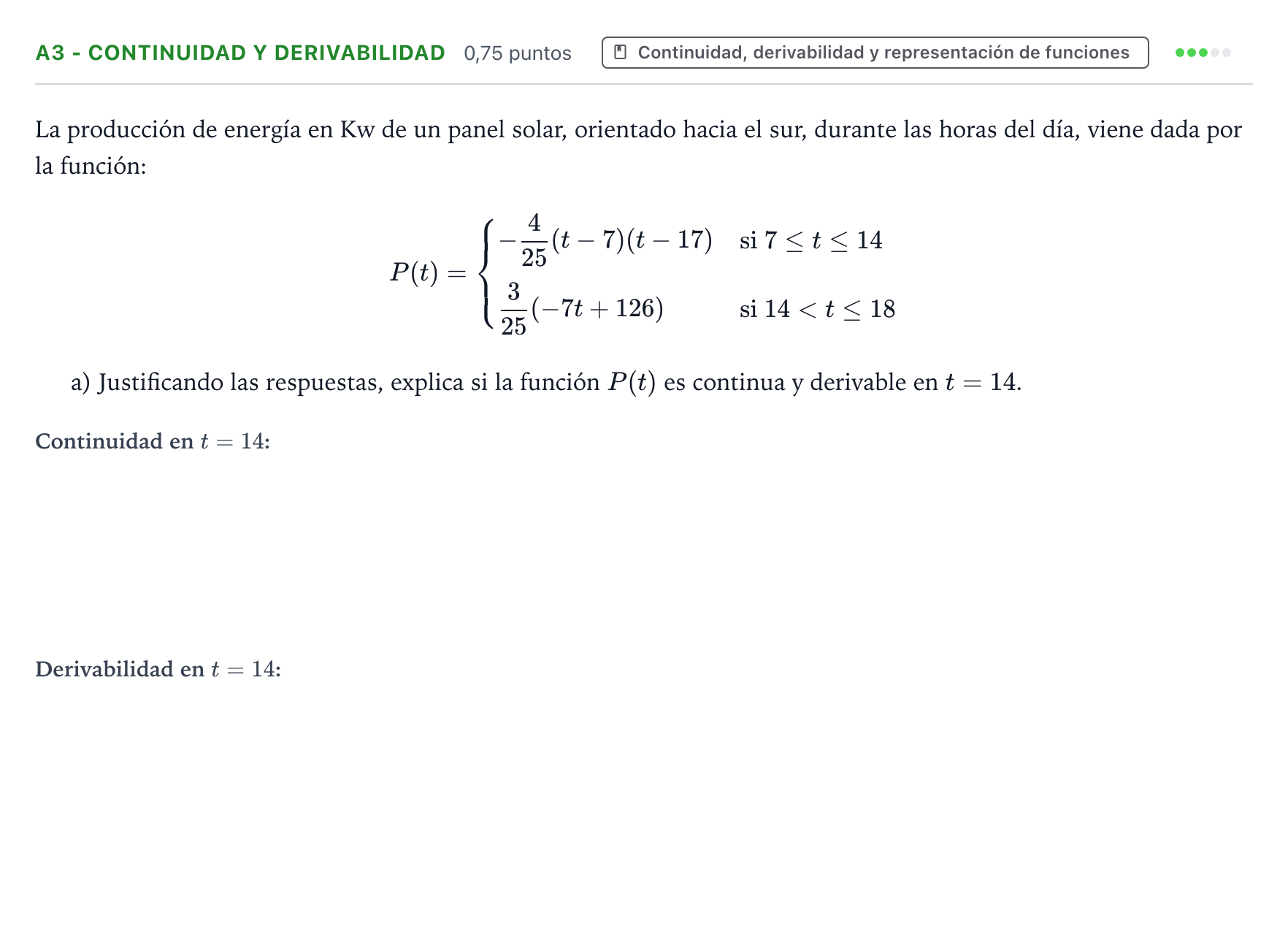 Enunciado: Ejercicio A3 - Continuidad y derivabilidad · Matemáticas aplicadas a las Ciencias Sociales II PAU Canarias Junio (Ciencias) 2024