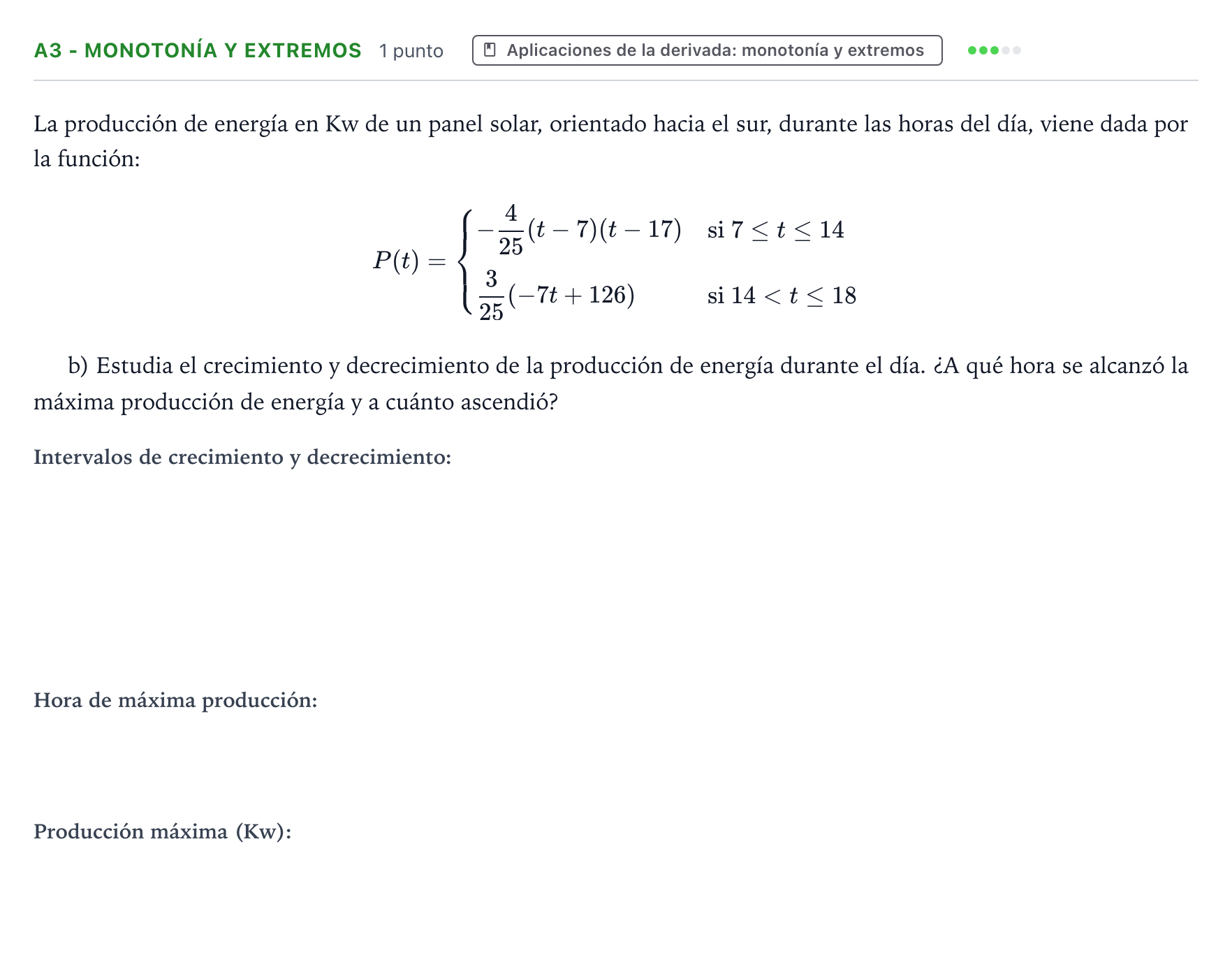 Enunciado: Ejercicio A3 - Monotonía y extremos · Matemáticas aplicadas a las Ciencias Sociales II PAU Canarias Junio (Ciencias) 2024