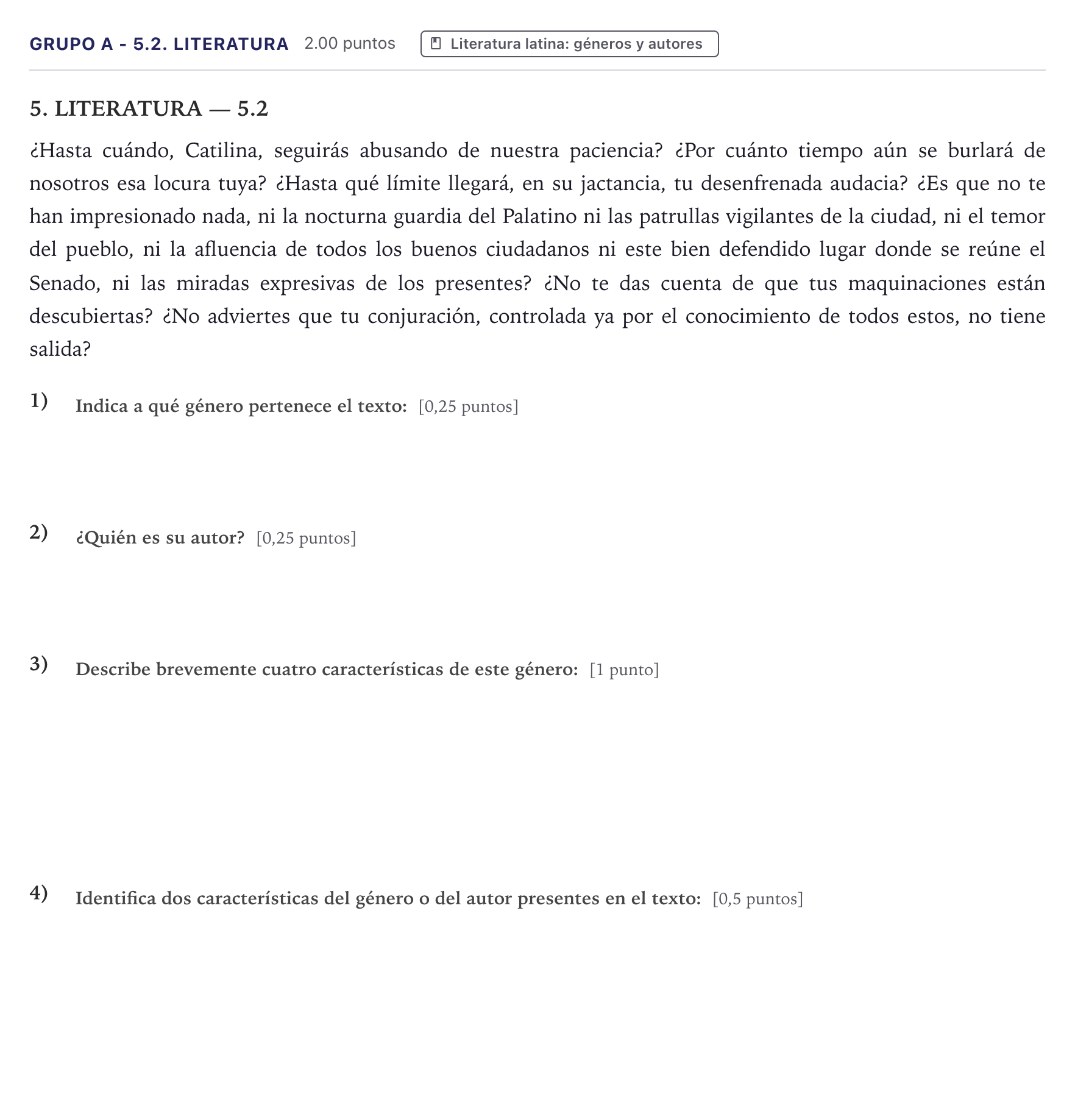 Enunciado: Ejercicio Grupo A - 5.2. Literatura · Latín II PAU Canarias Junio 2024